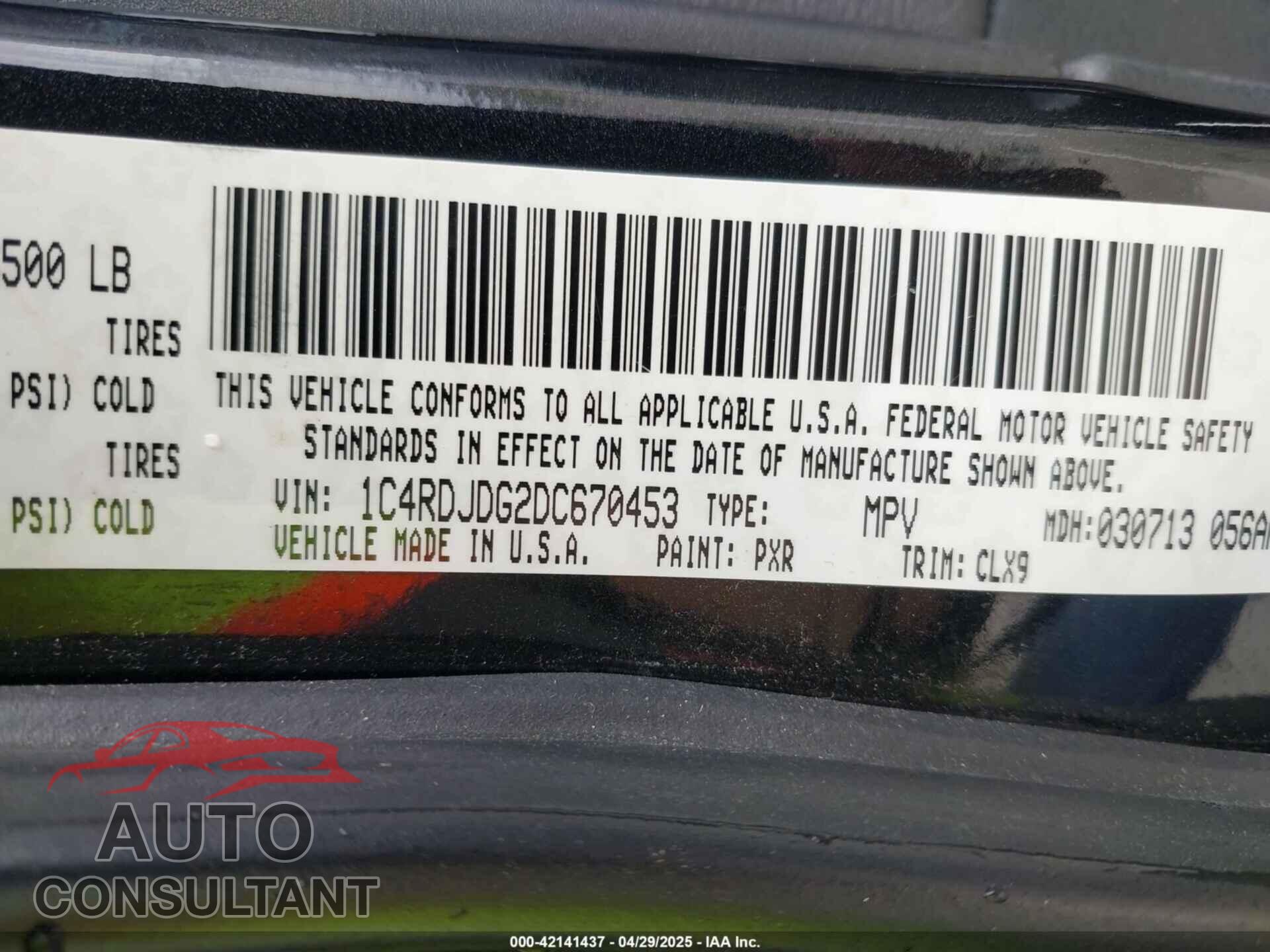 DODGE DURANGO 2013 - 1C4RDJDG2DC670453