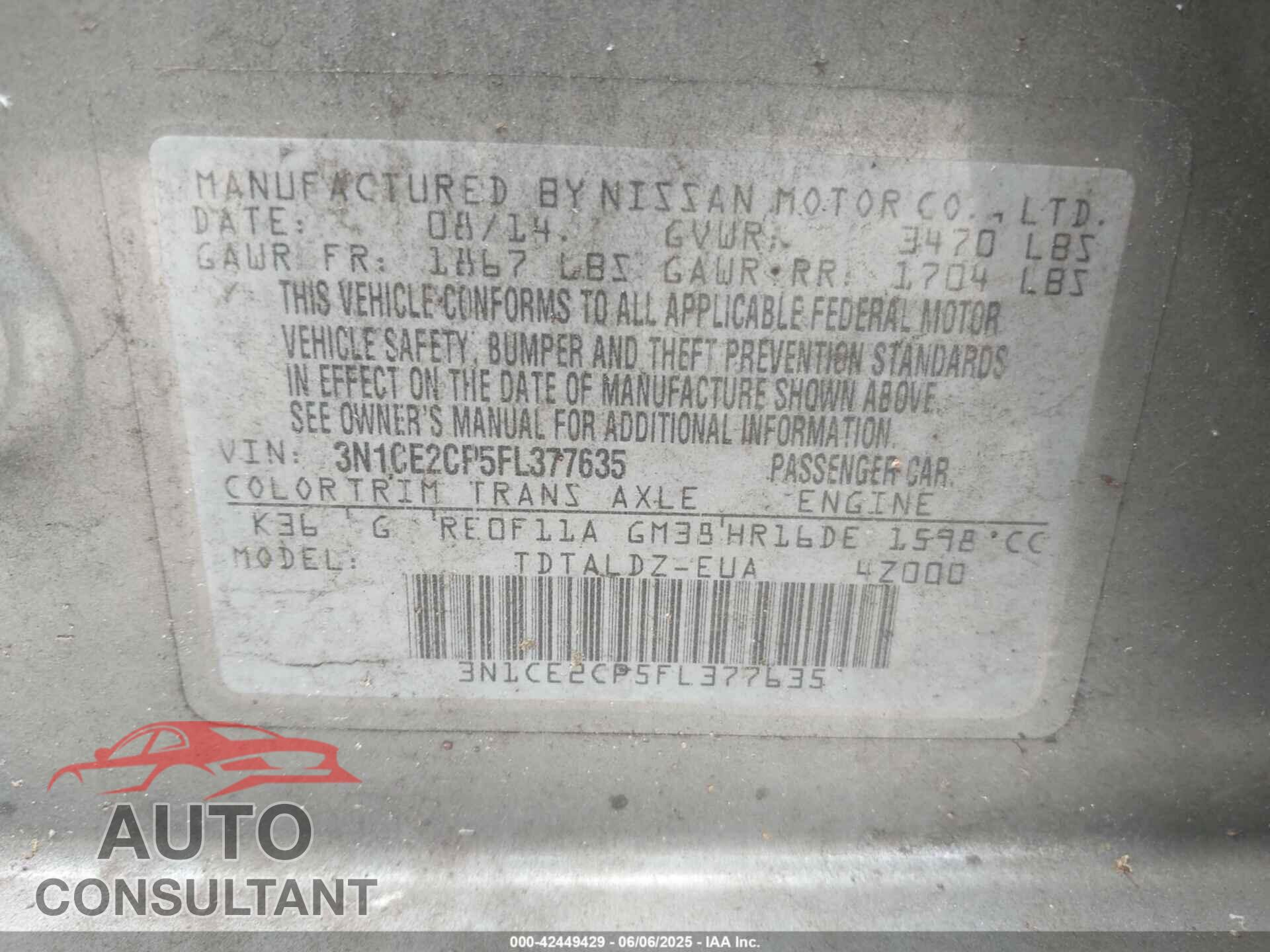 NISSAN VERSA NOTE 2015 - 3N1CE2CP5FL377635