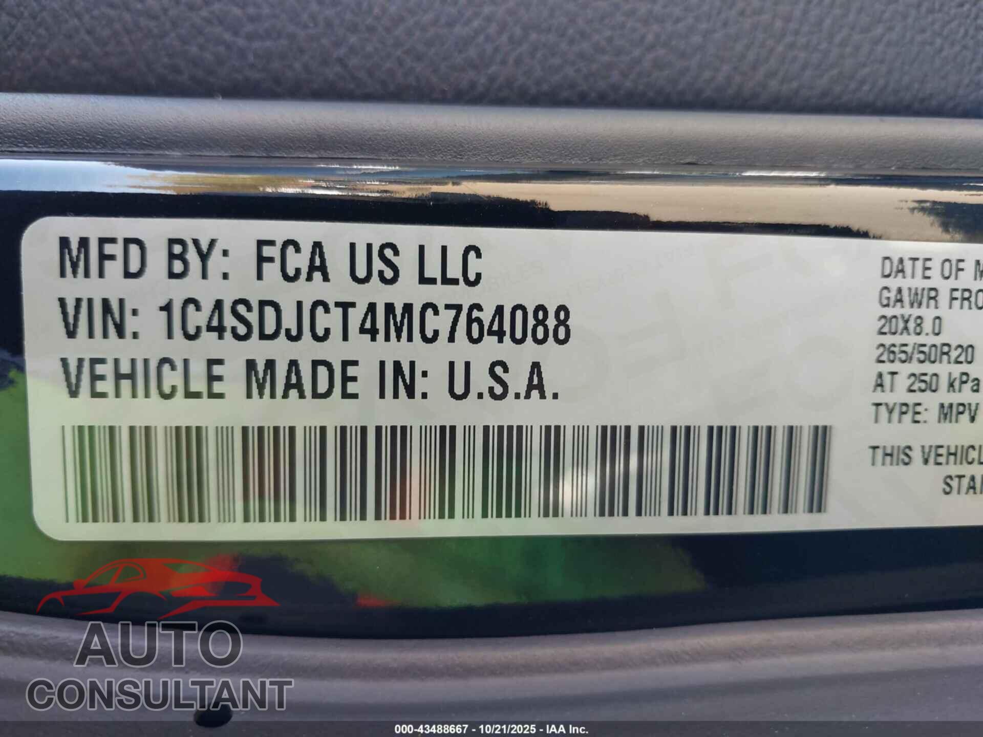 DODGE DURANGO 2021 - 1C4SDJCT4MC764088