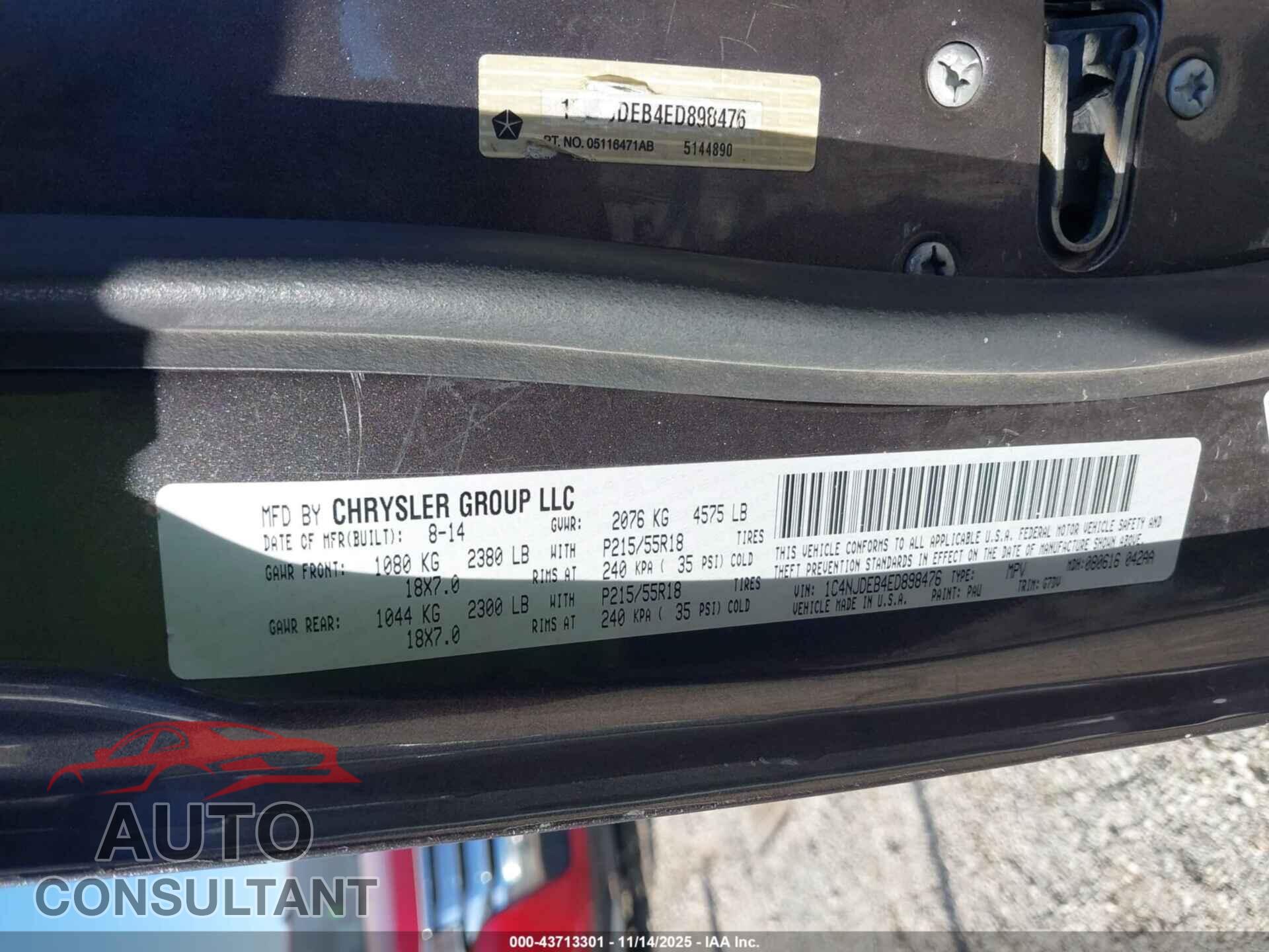 JEEP COMPASS 2014 - 1C4NJDEB4ED898476