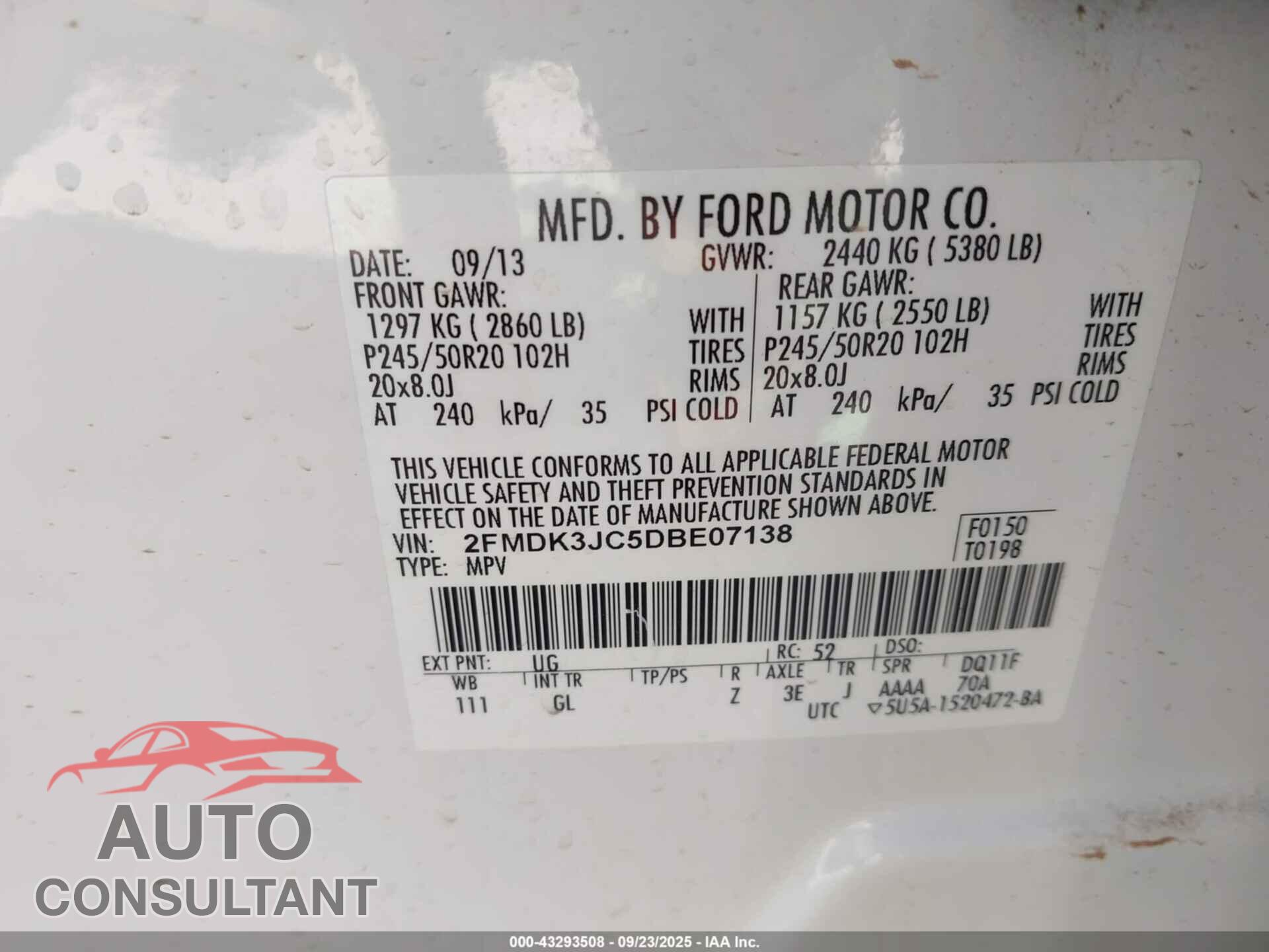 FORD EDGE 2013 - 2FMDK3JC5DBE07138
