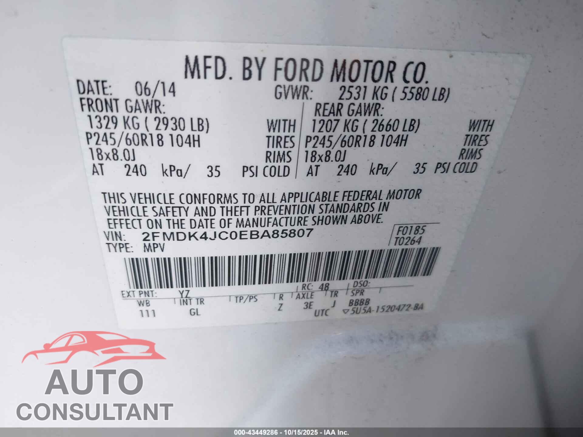 FORD EDGE 2014 - 2FMDK4JC0EBA85807
