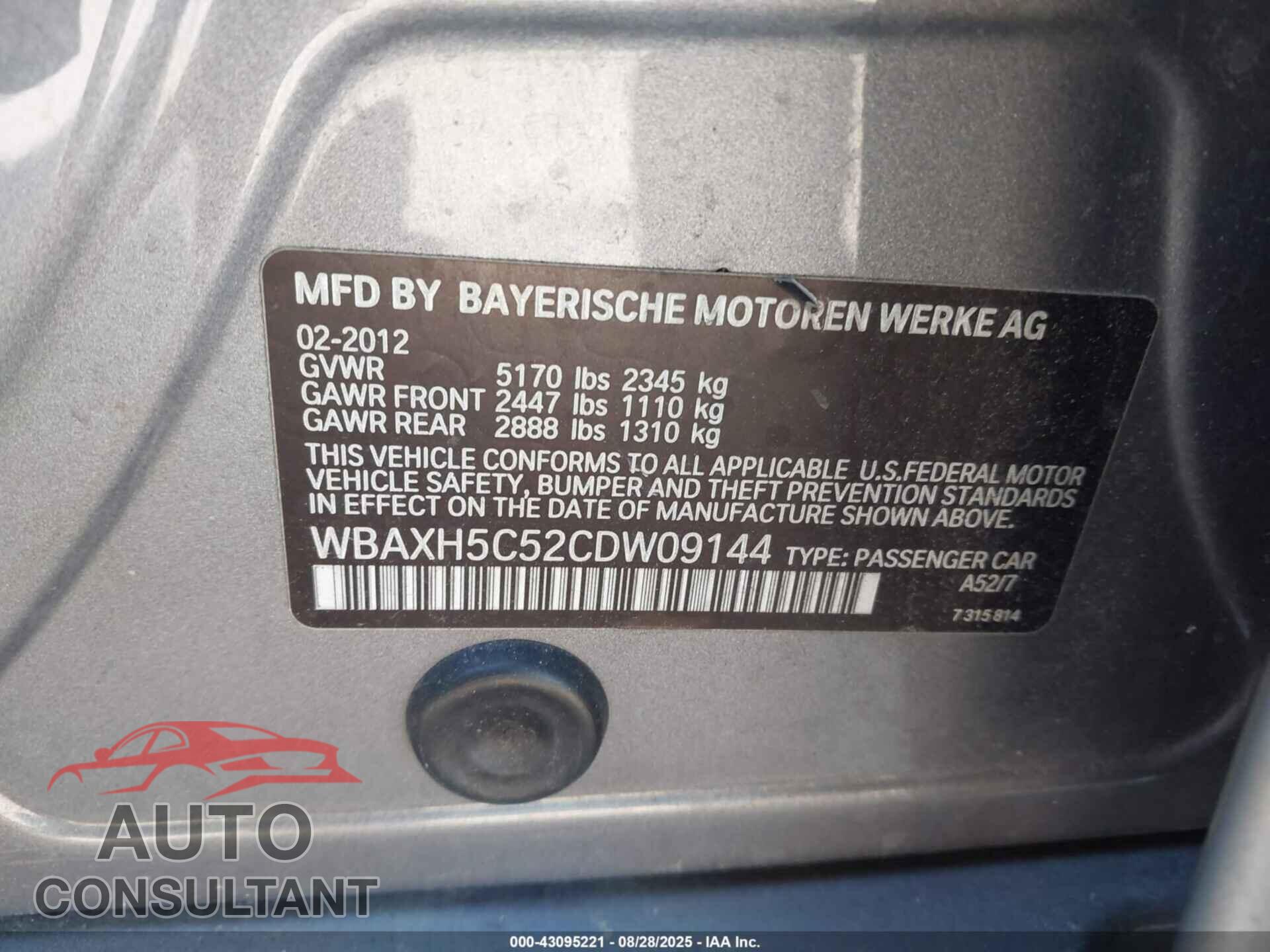BMW 528I 2012 - WBAXH5C52CDW09144