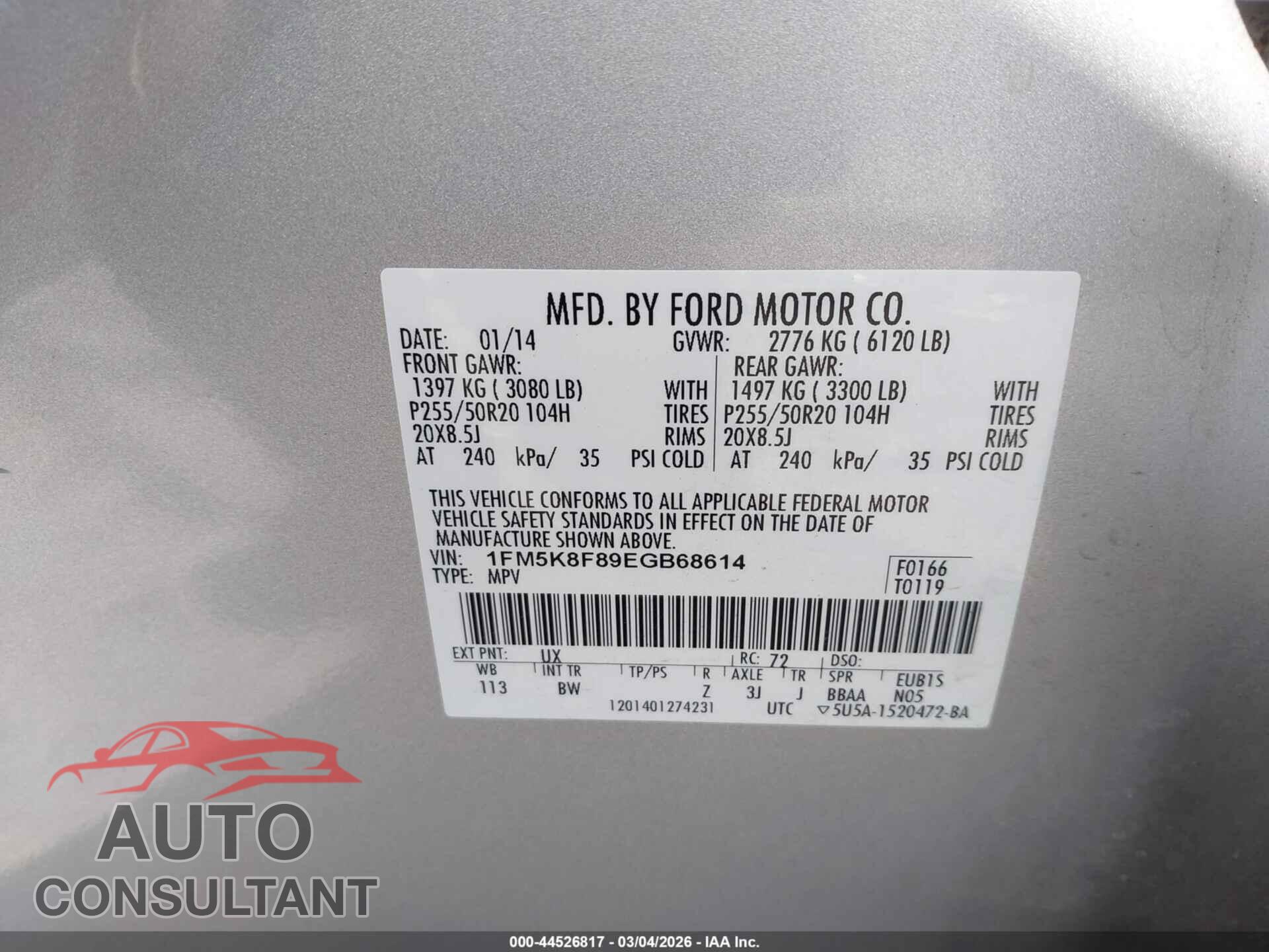 FORD EXPLORER 2014 - 1FM5K8F89EGB68614