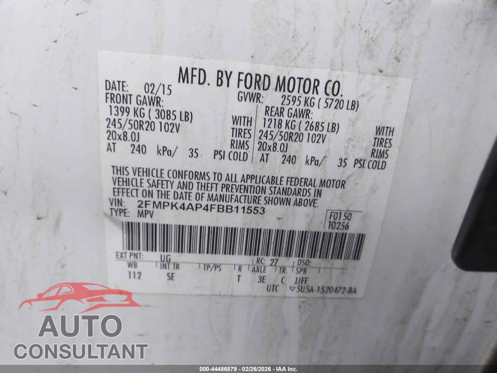 FORD EDGE 2015 - 2FMPK4AP4FBB11553