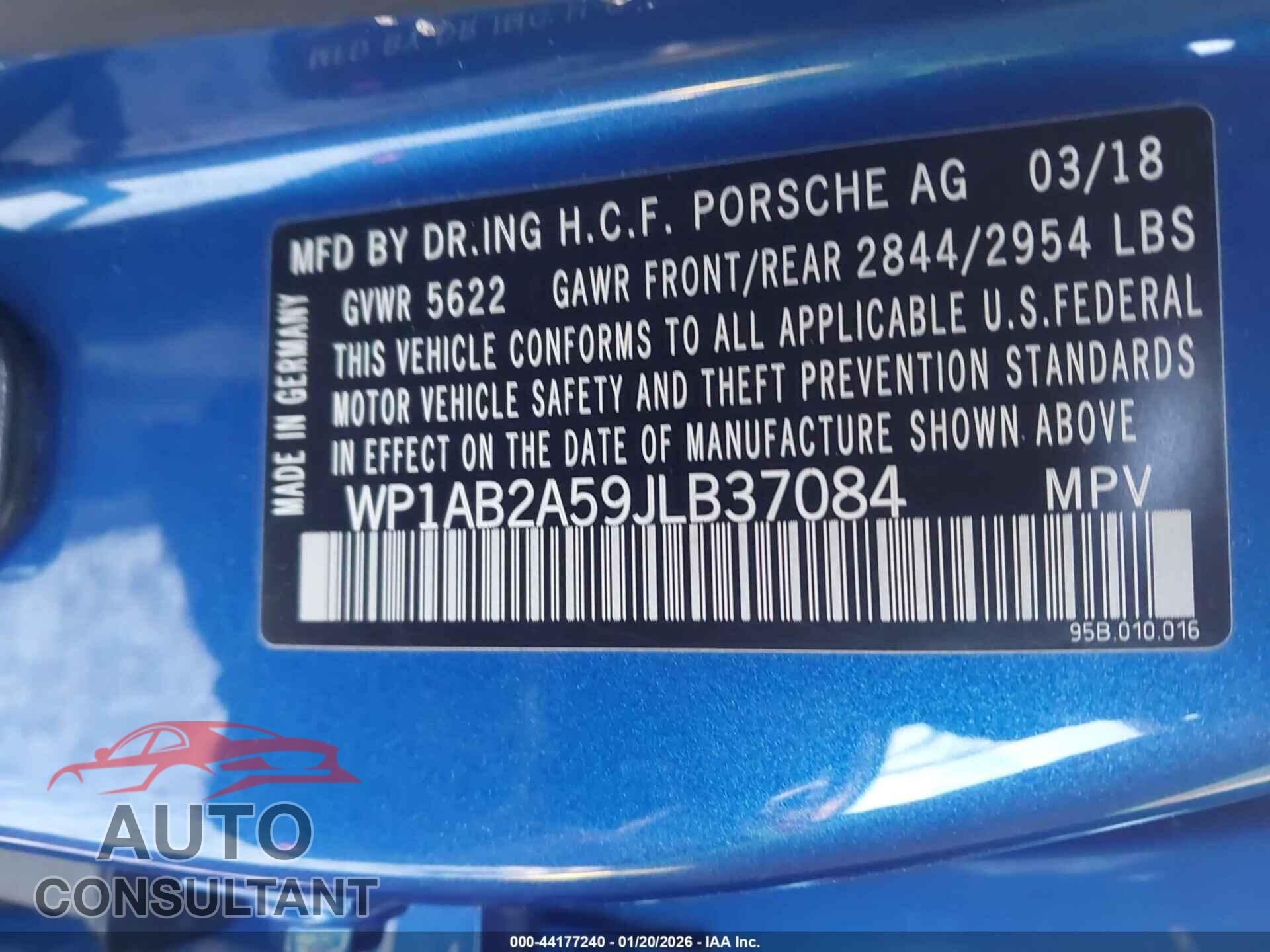 PORSCHE MACAN 2018 - WP1AB2A59JLB37084