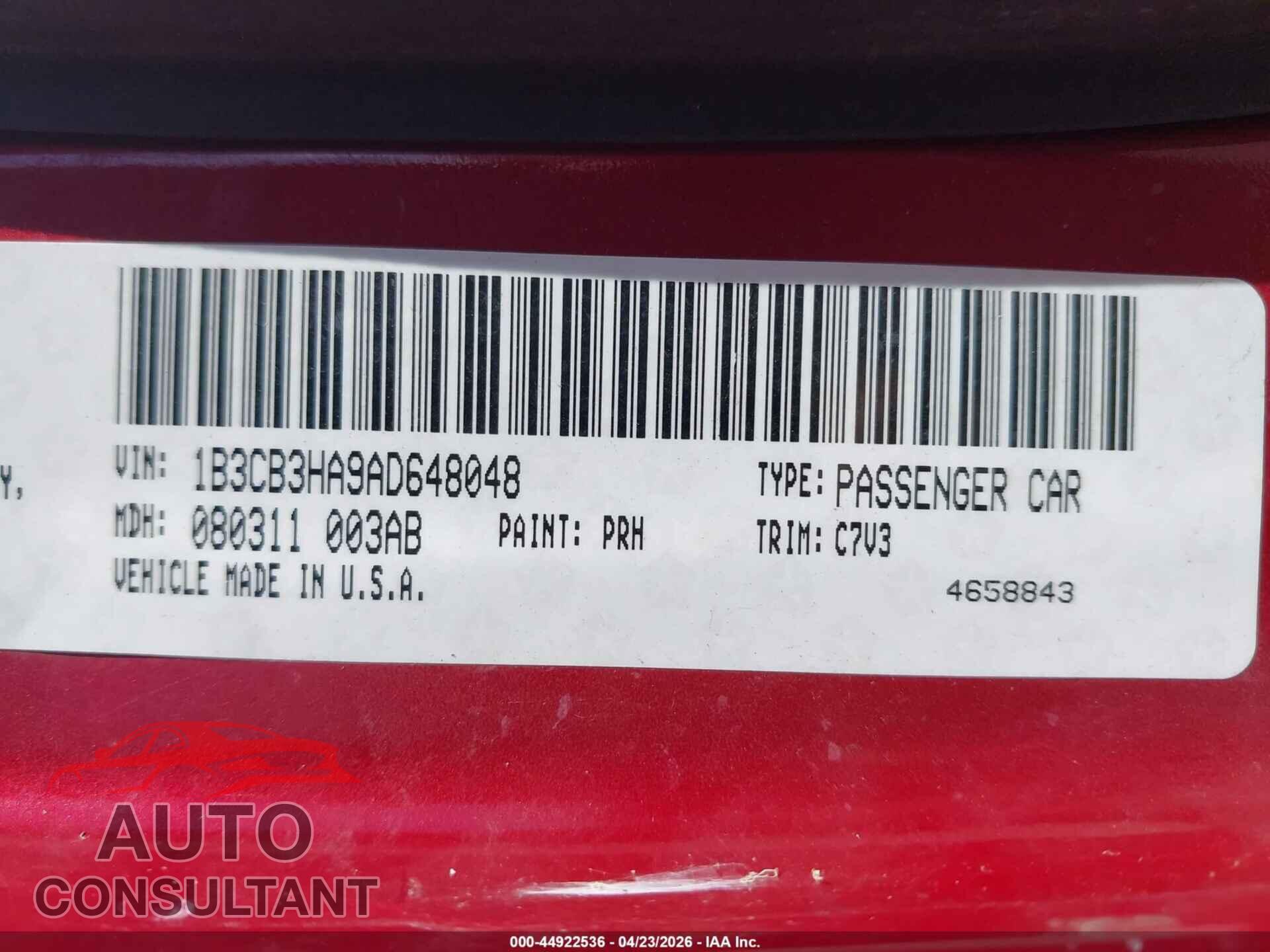 DODGE CALIBER 2010 - 1B3CB3HA9AD648048