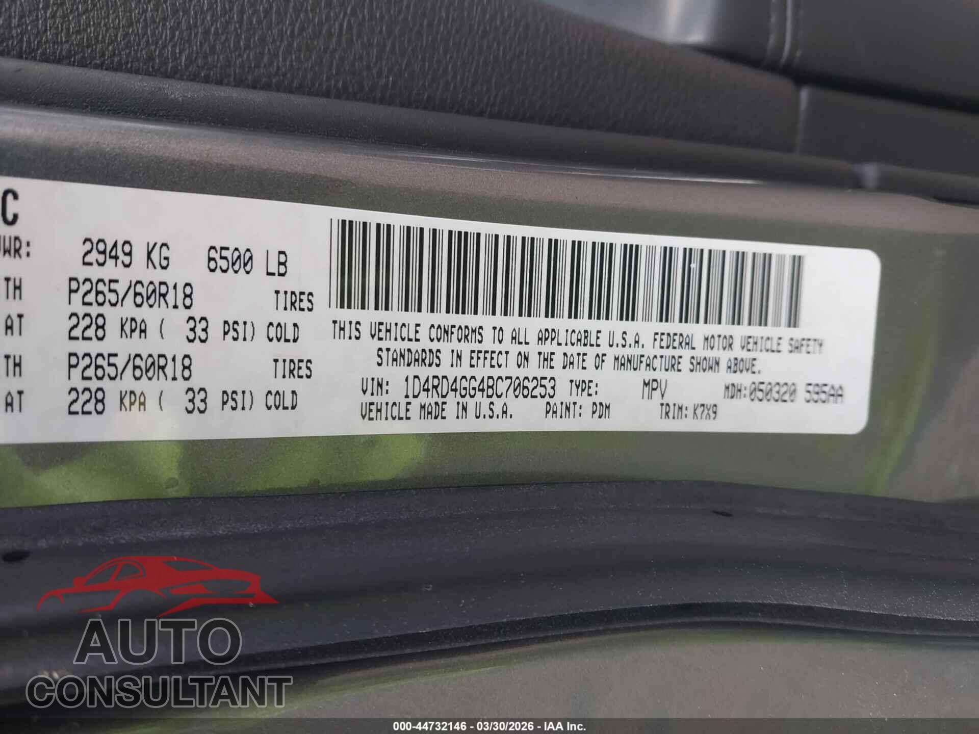 DODGE DURANGO 2011 - 1D4RD4GG4BC706253