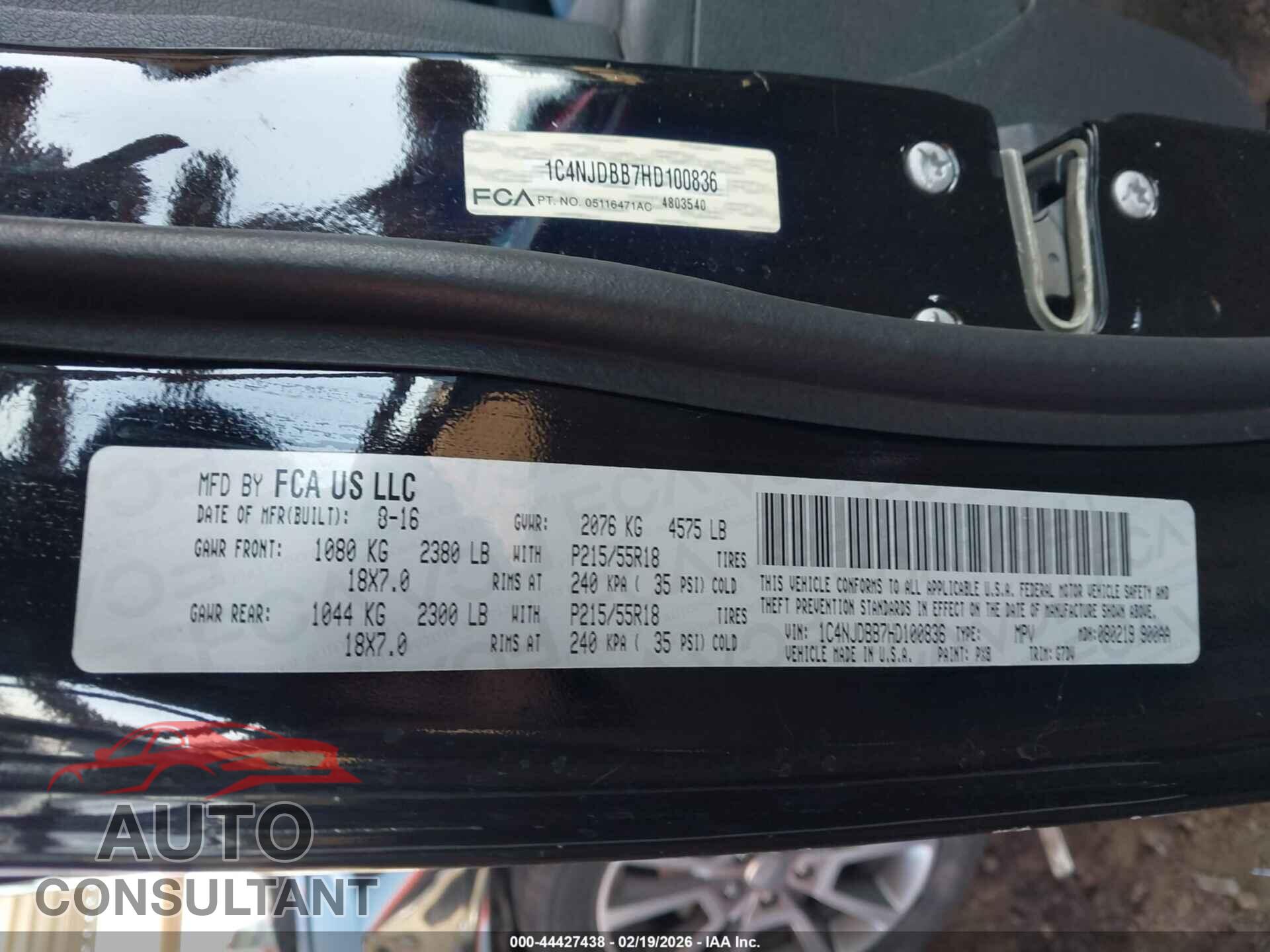 JEEP COMPASS 2017 - 1C4NJDBB7HD100836