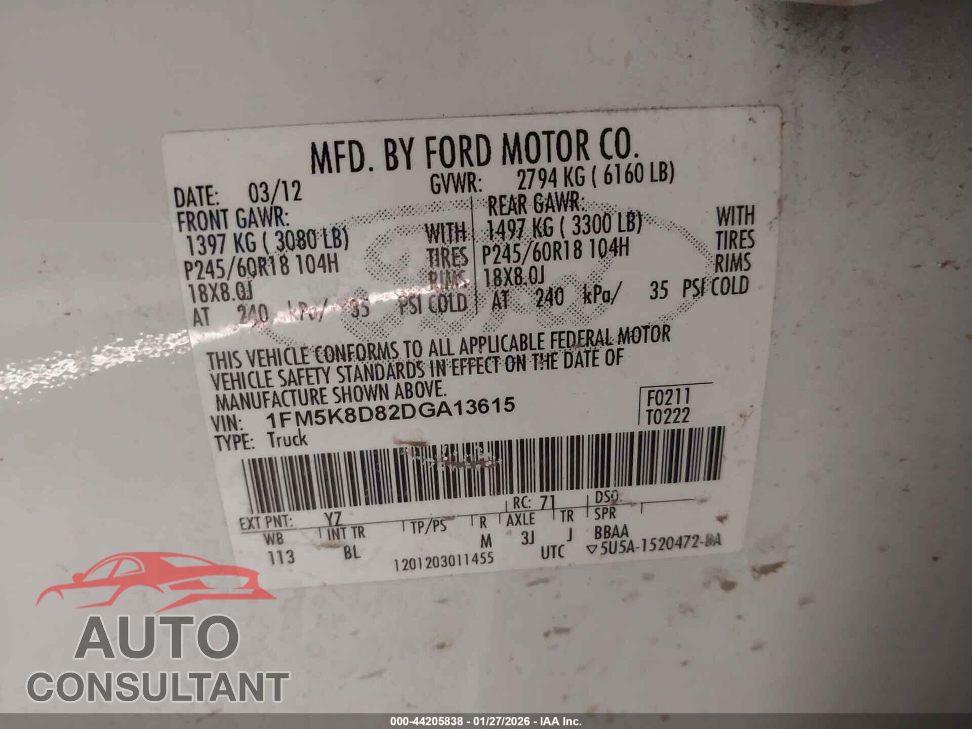 FORD EXPLORER 2013 - 1FM5K8D82DGA13615