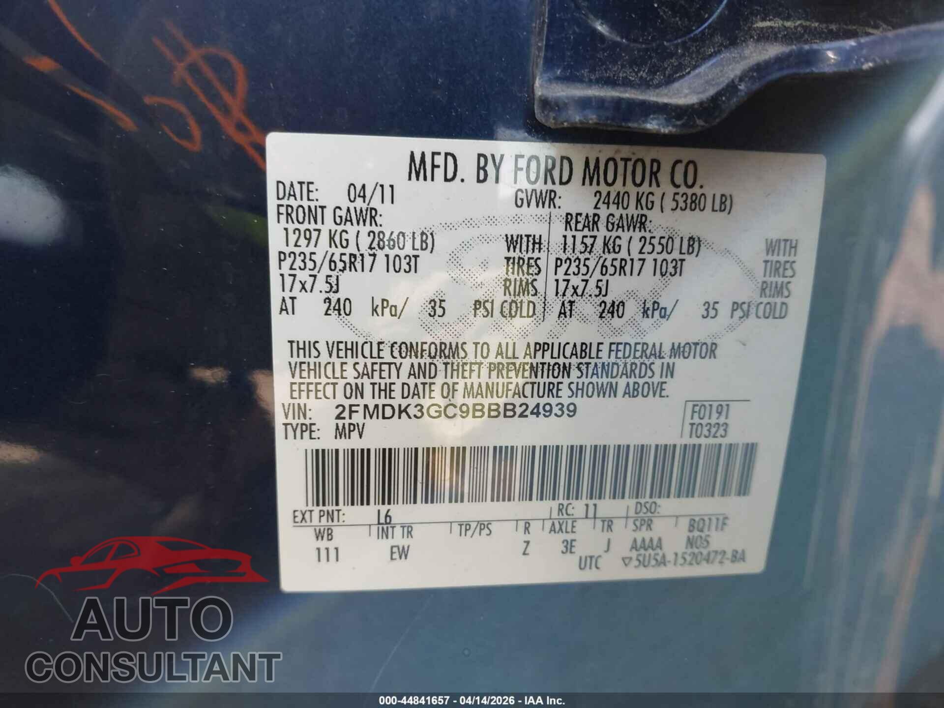 FORD EDGE 2011 - 2FMDK3GC9BBB24939
