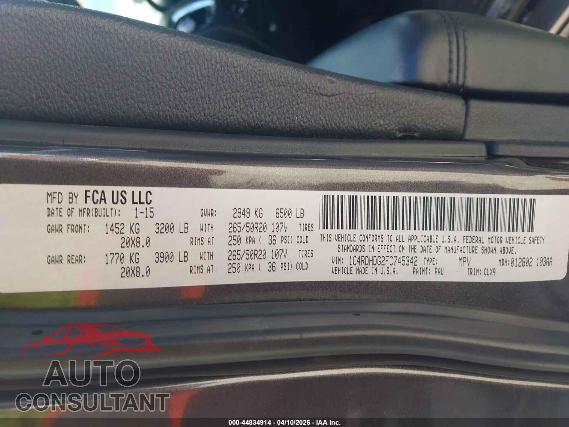 DODGE DURANGO 2015 - 1C4RDHDG2FC745342