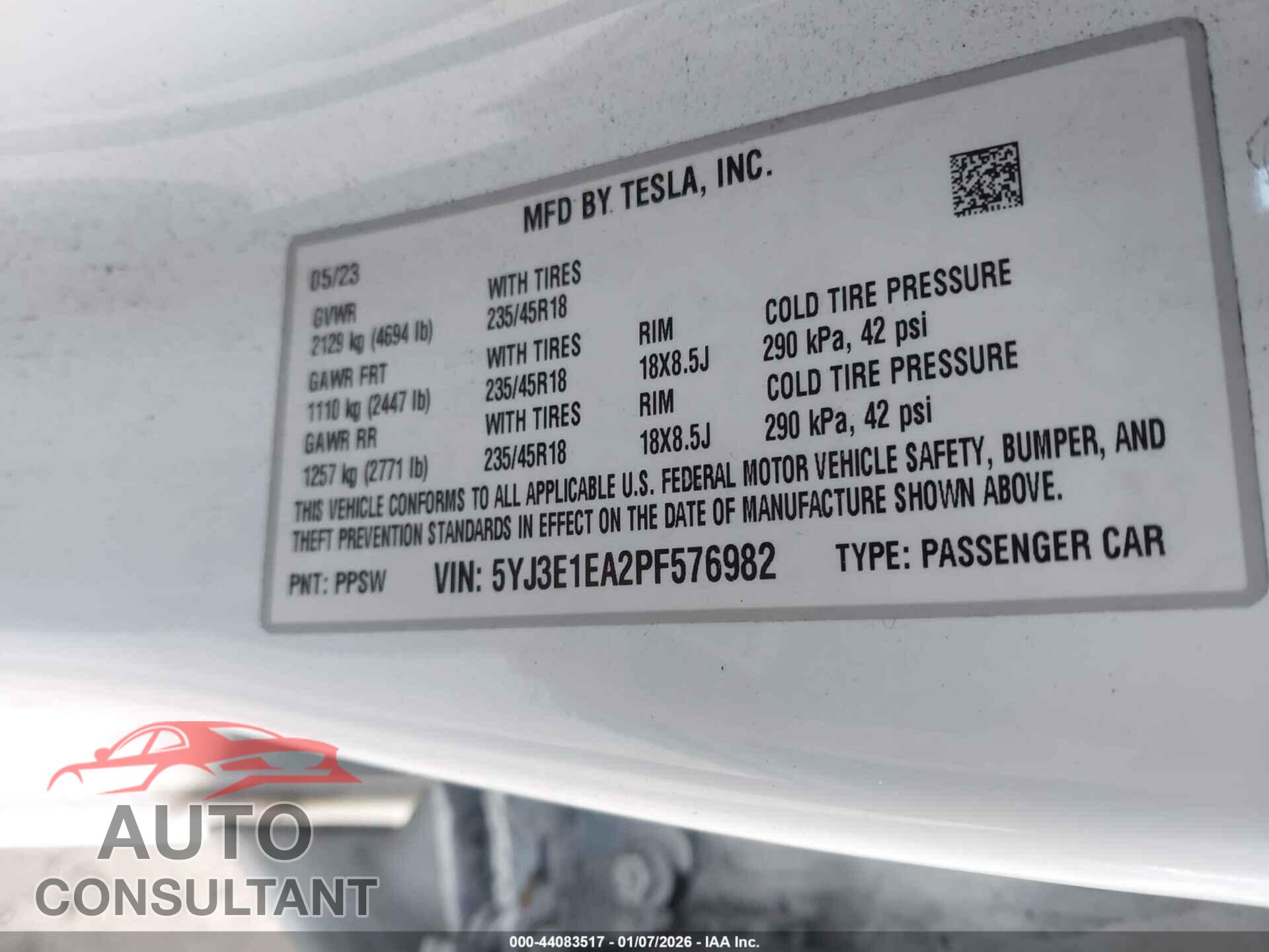 TESLA MODEL 3 2023 - 5YJ3E1EA2PF576982