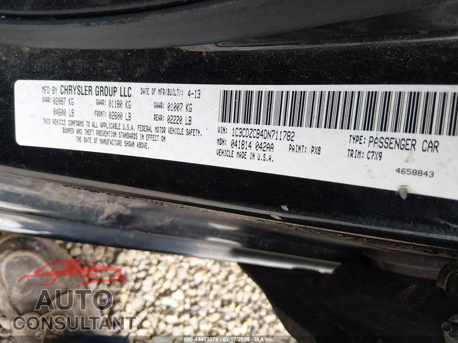 DODGE AVENGER 2013 - 1C3CDZCB4DN711782