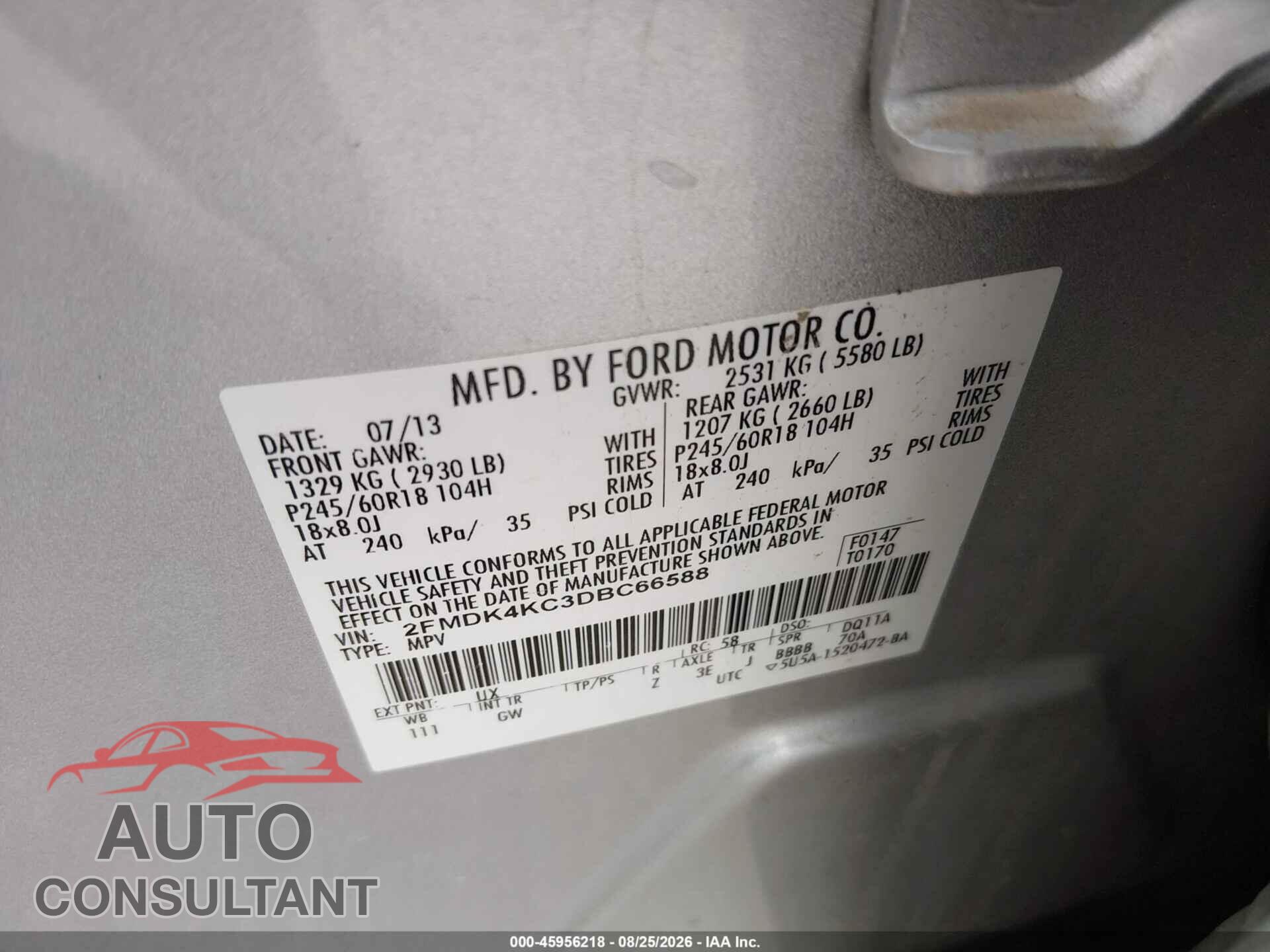 FORD EDGE 2013 - 2FMDK4KC3DBC66588