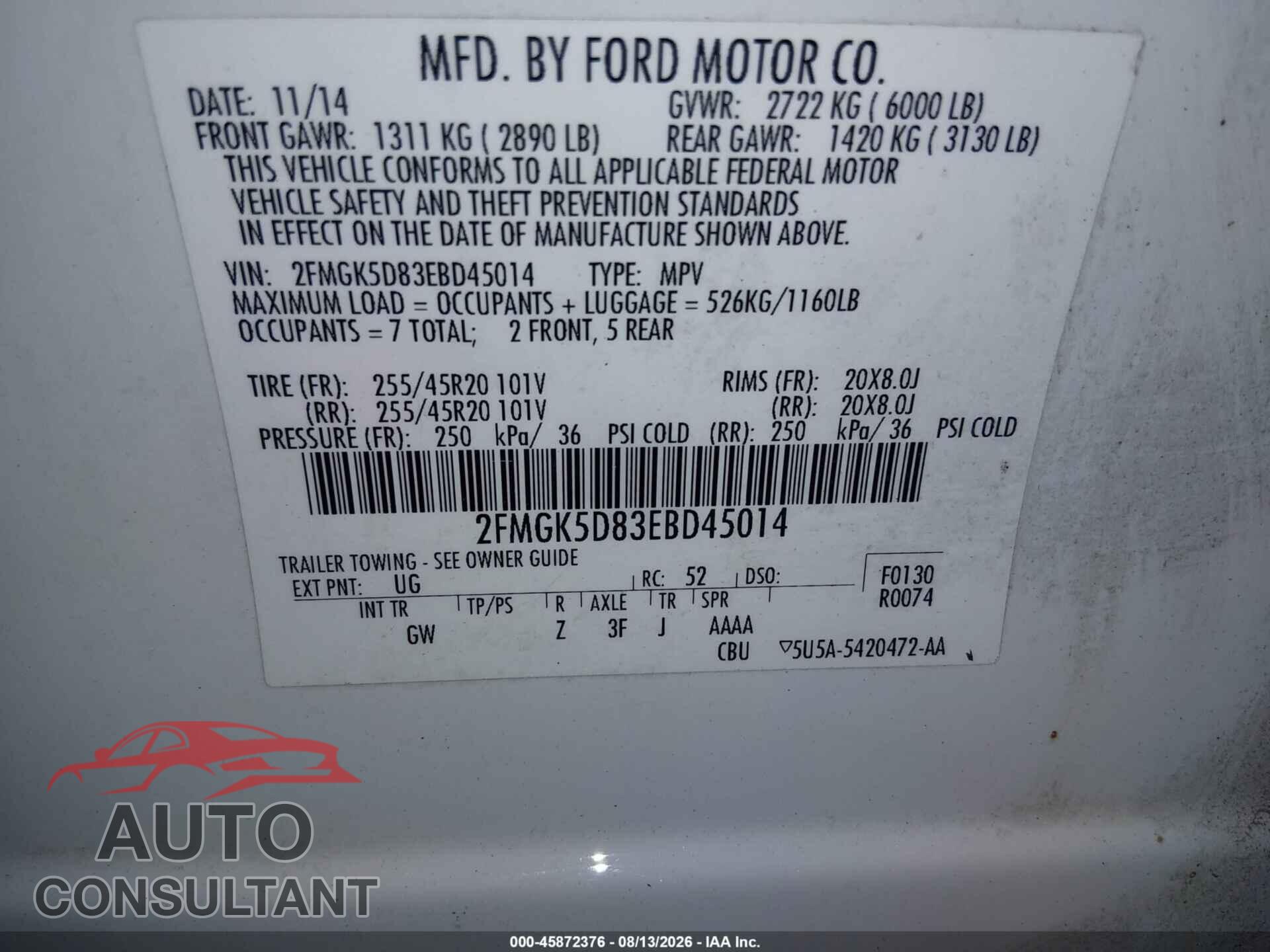 FORD FLEX 2014 - 2FMGK5D83EBD45014