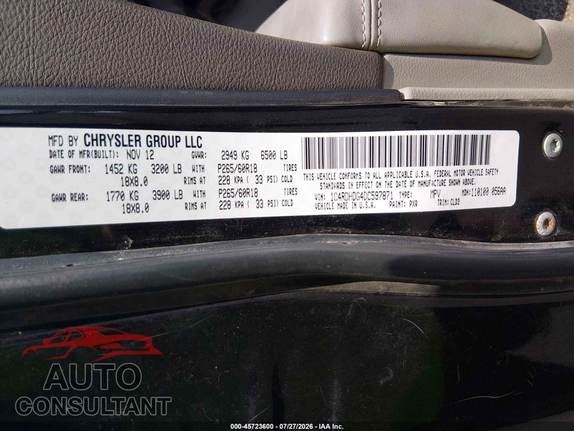 DODGE DURANGO 2013 - 1C4RDHDG4DC597871