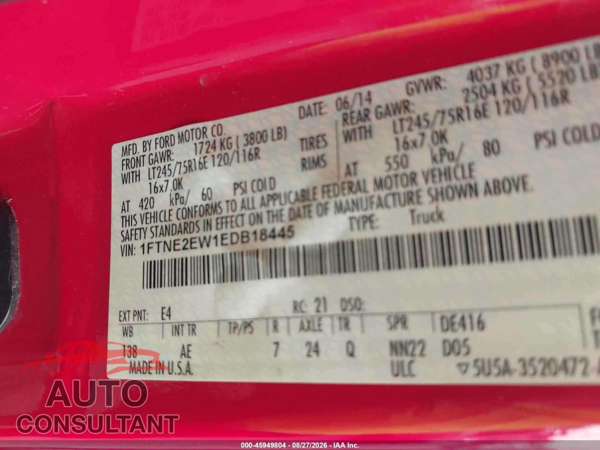 FORD E-250 2014 - 1FTNE2EW1EDB18445