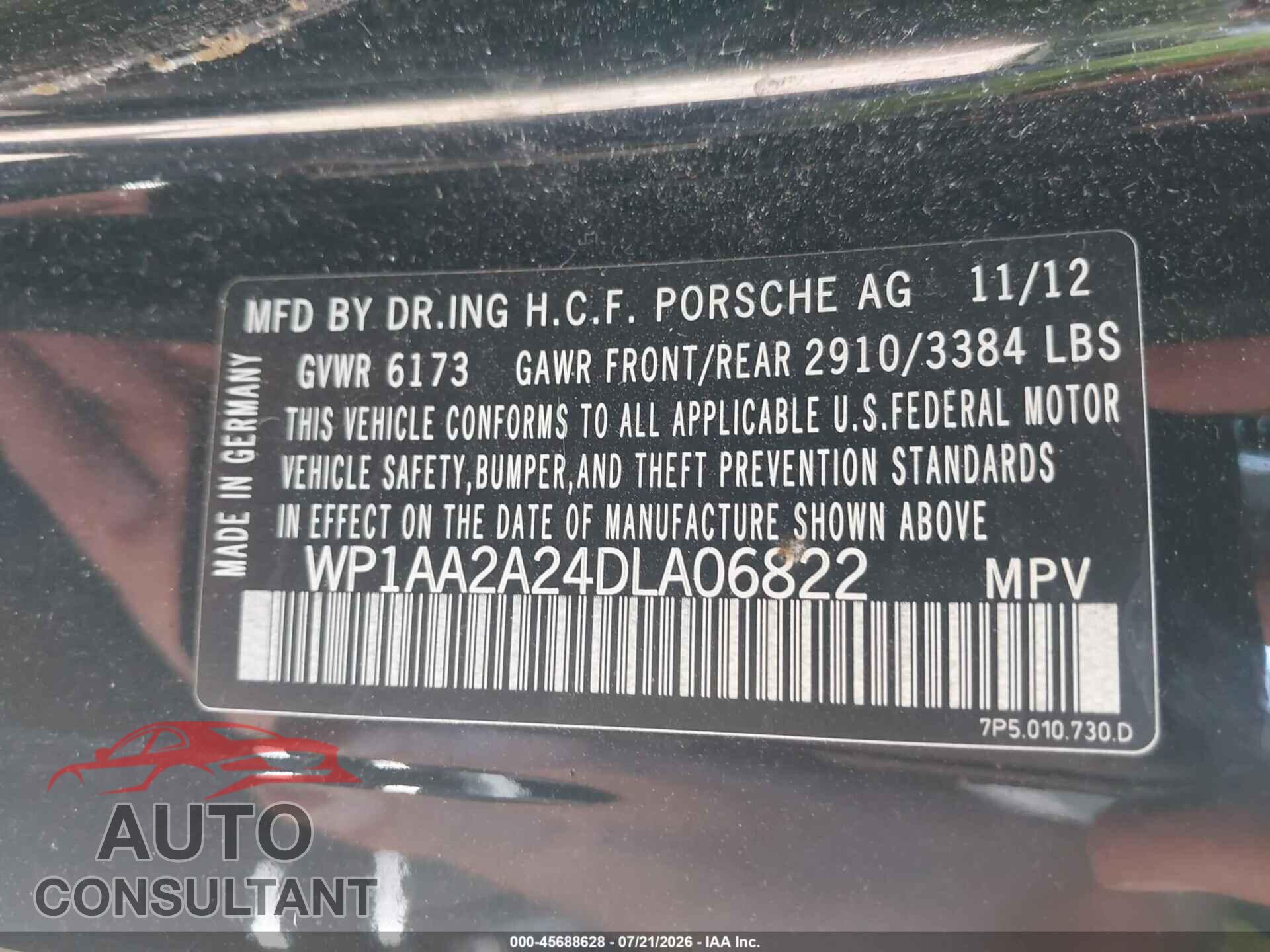 PORSCHE CAYENNE 2013 - WP1AA2A24DLA06822