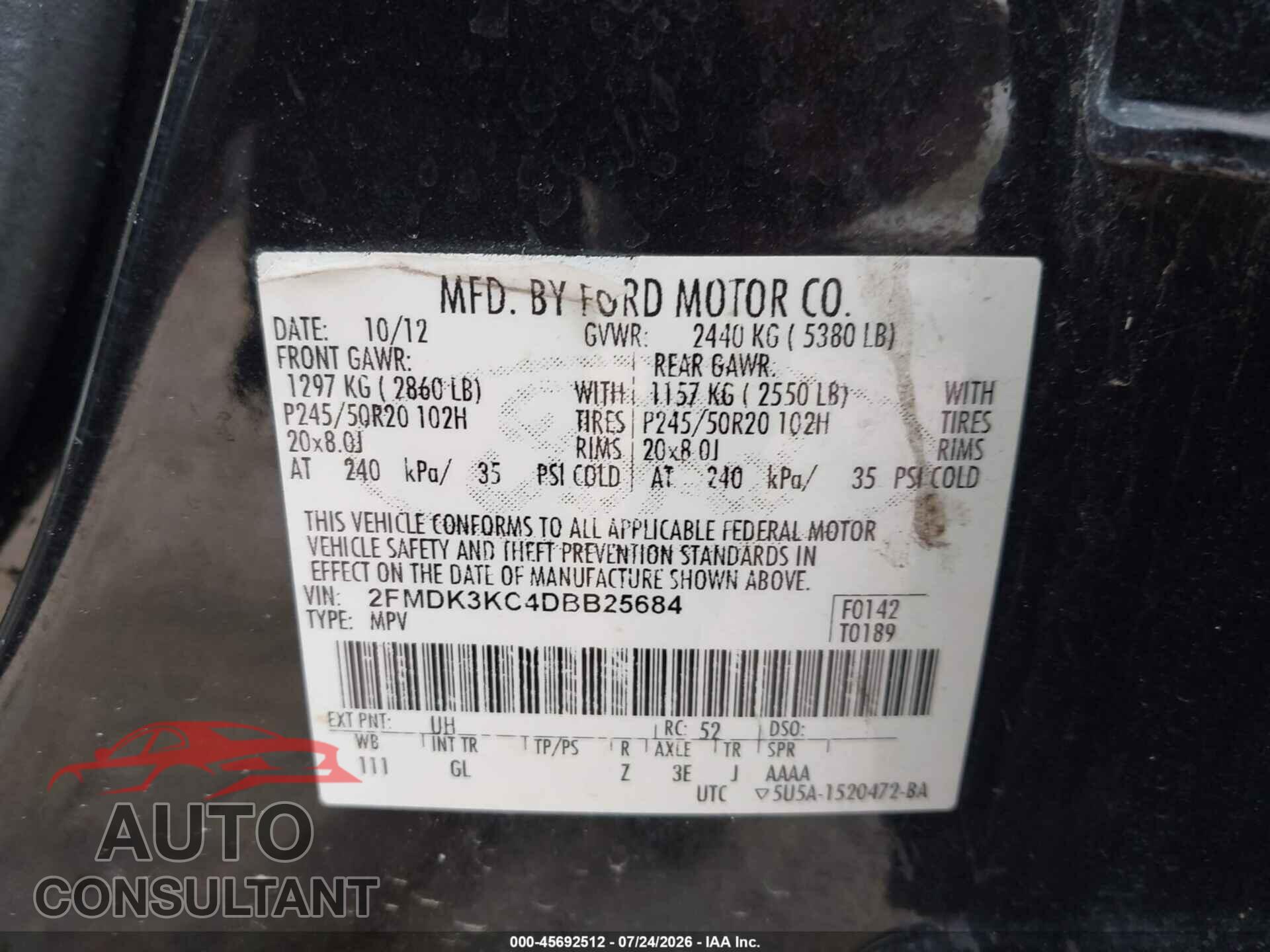 FORD EDGE 2013 - 2FMDK3KC4DBB25684