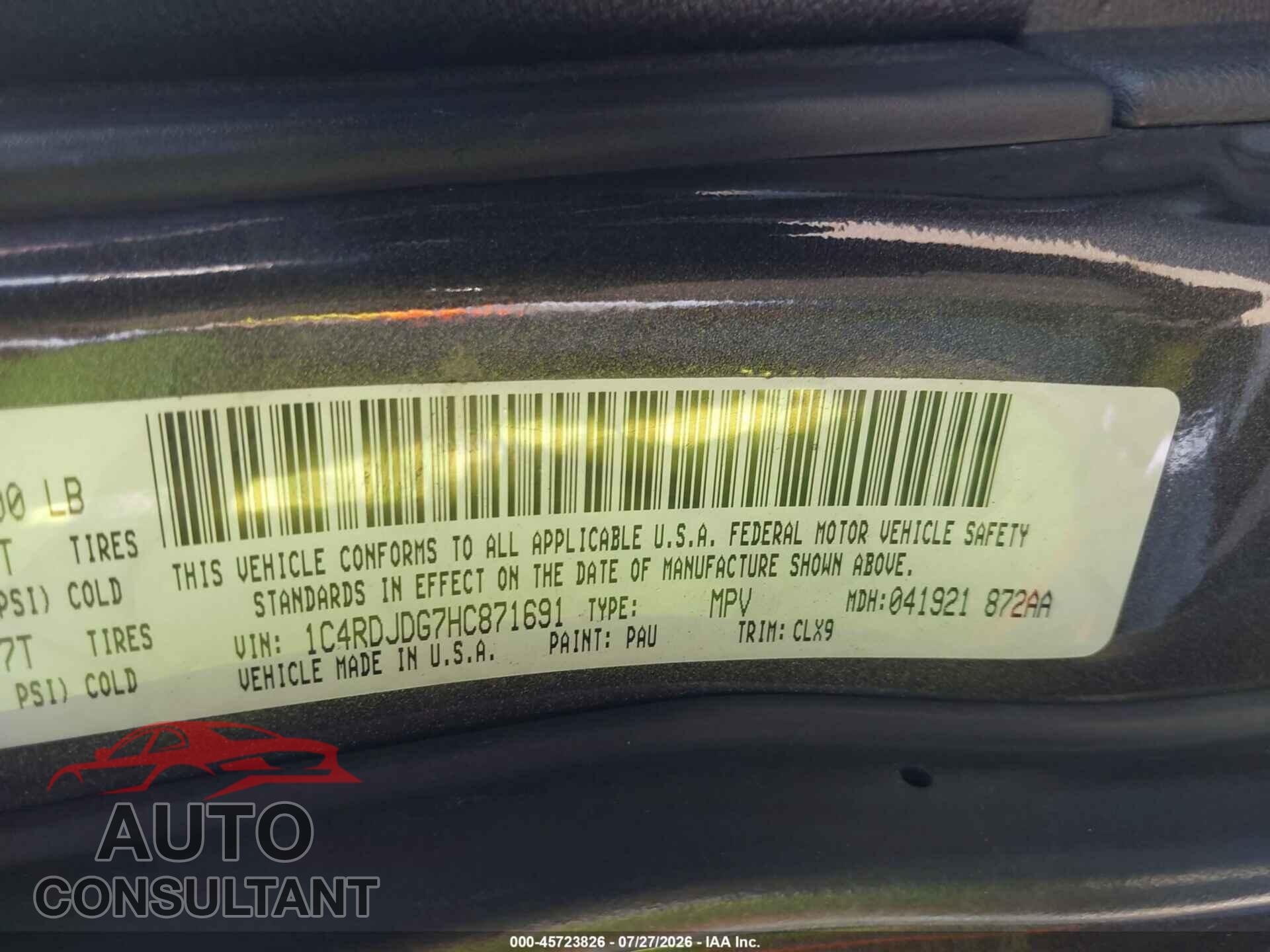 DODGE DURANGO 2017 - 1C4RDJDG7HC871691