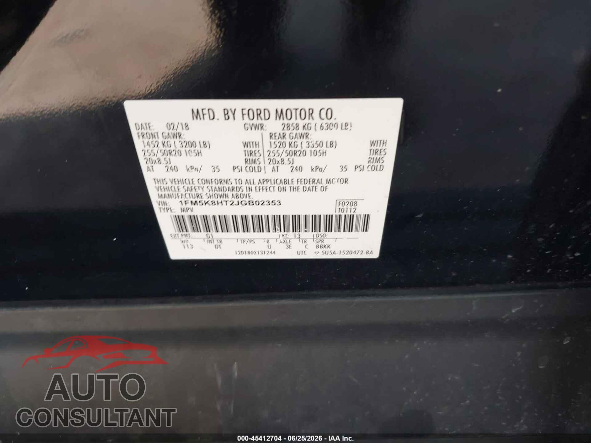 FORD EXPLORER 2018 - 1FM5K8HT2JGB02353
