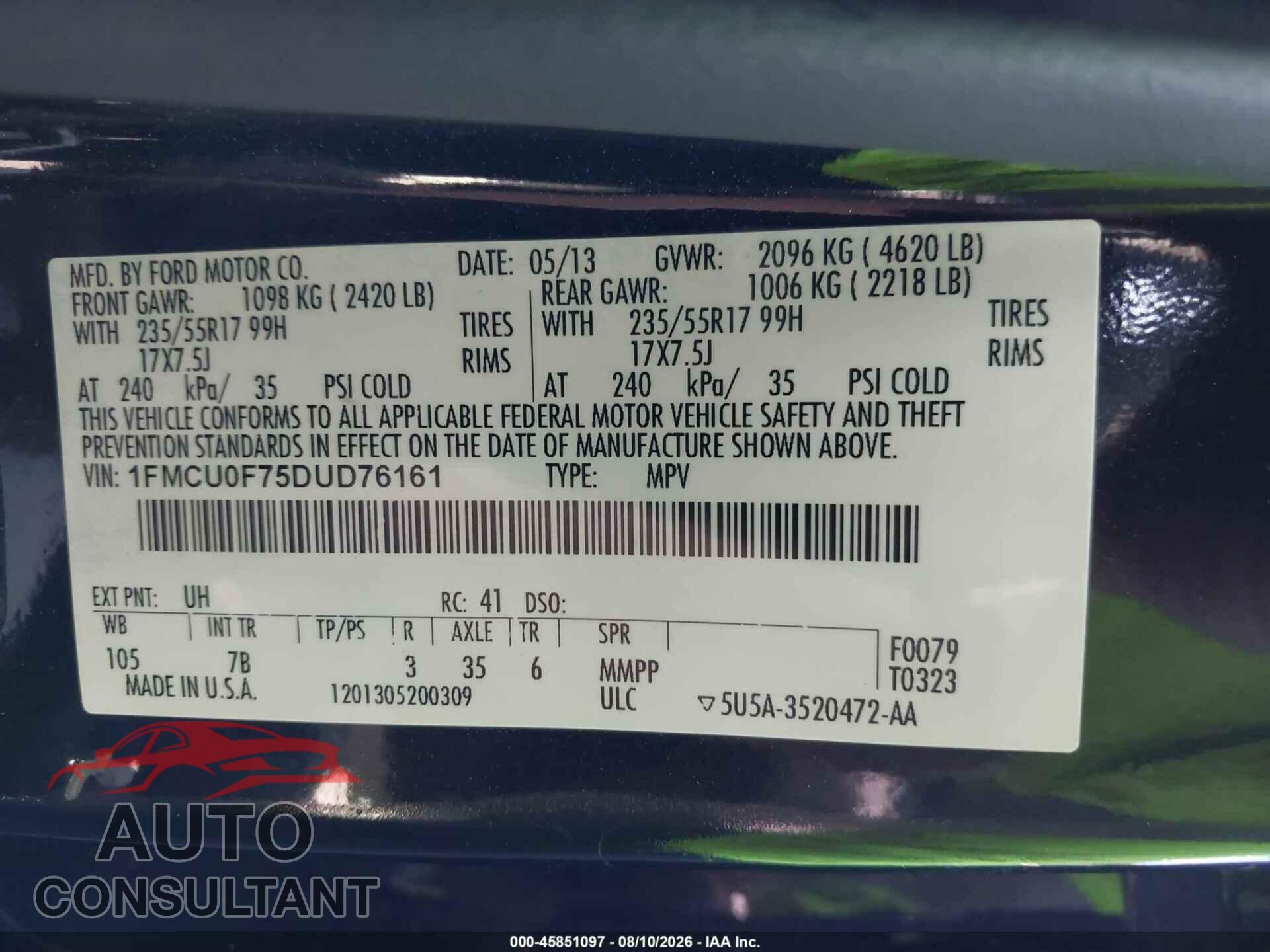 FORD ESCAPE 2013 - 1FMCU0F75DUD76161