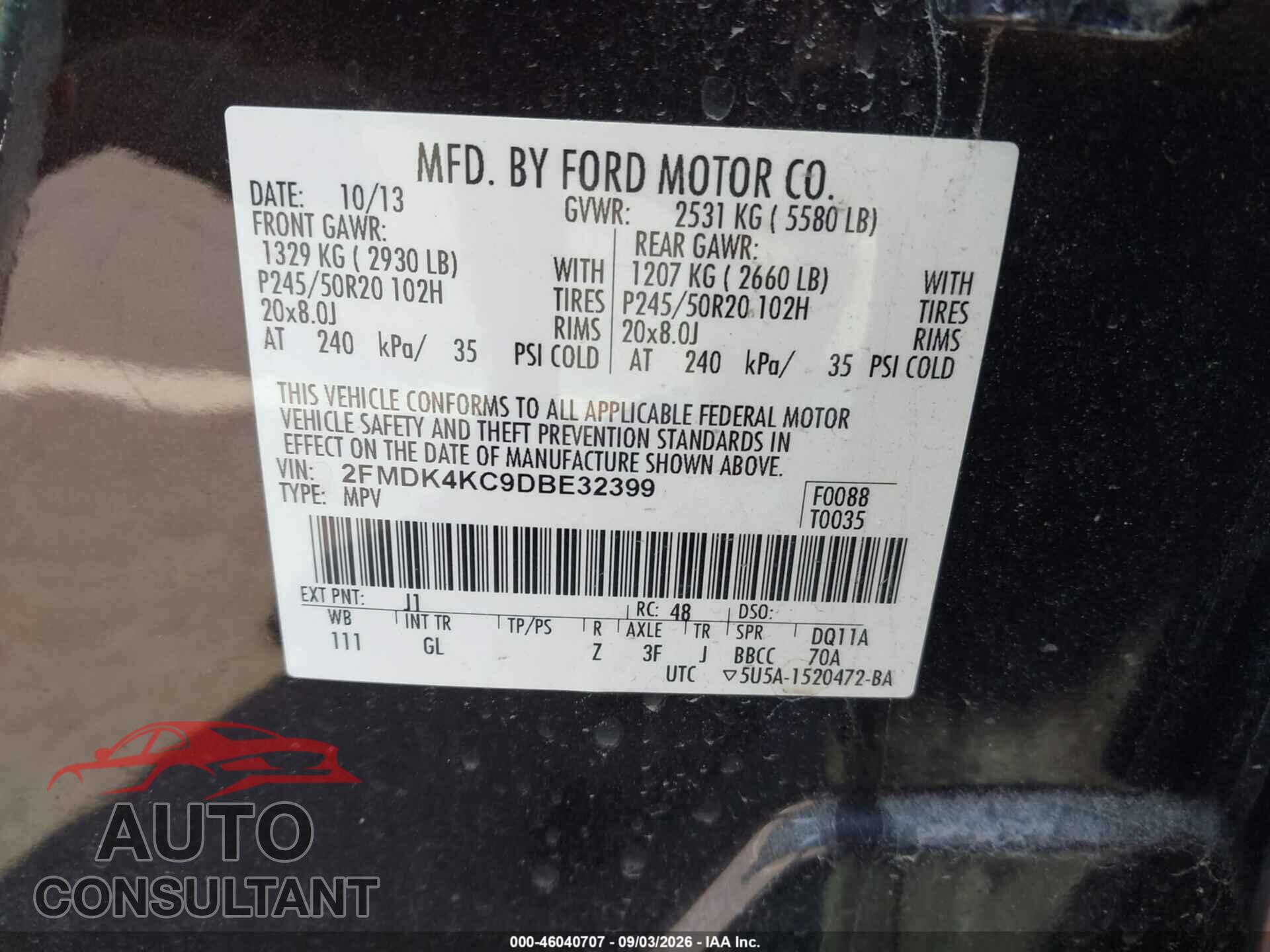 FORD EDGE 2013 - 2FMDK4KC9DBE32399