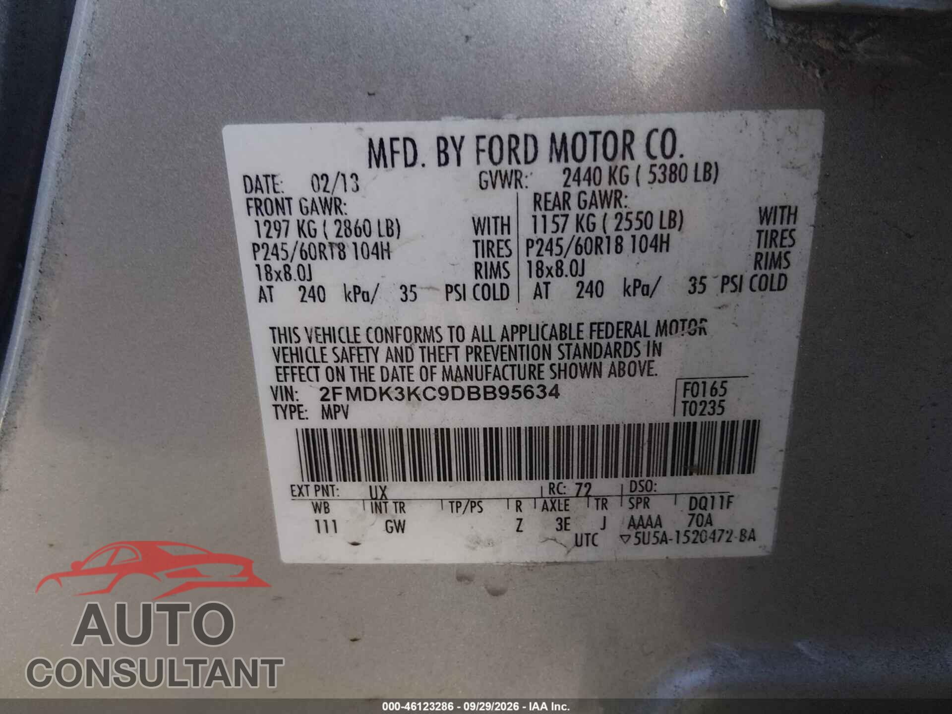 FORD EDGE 2013 - 2FMDK3KC9DBB95634