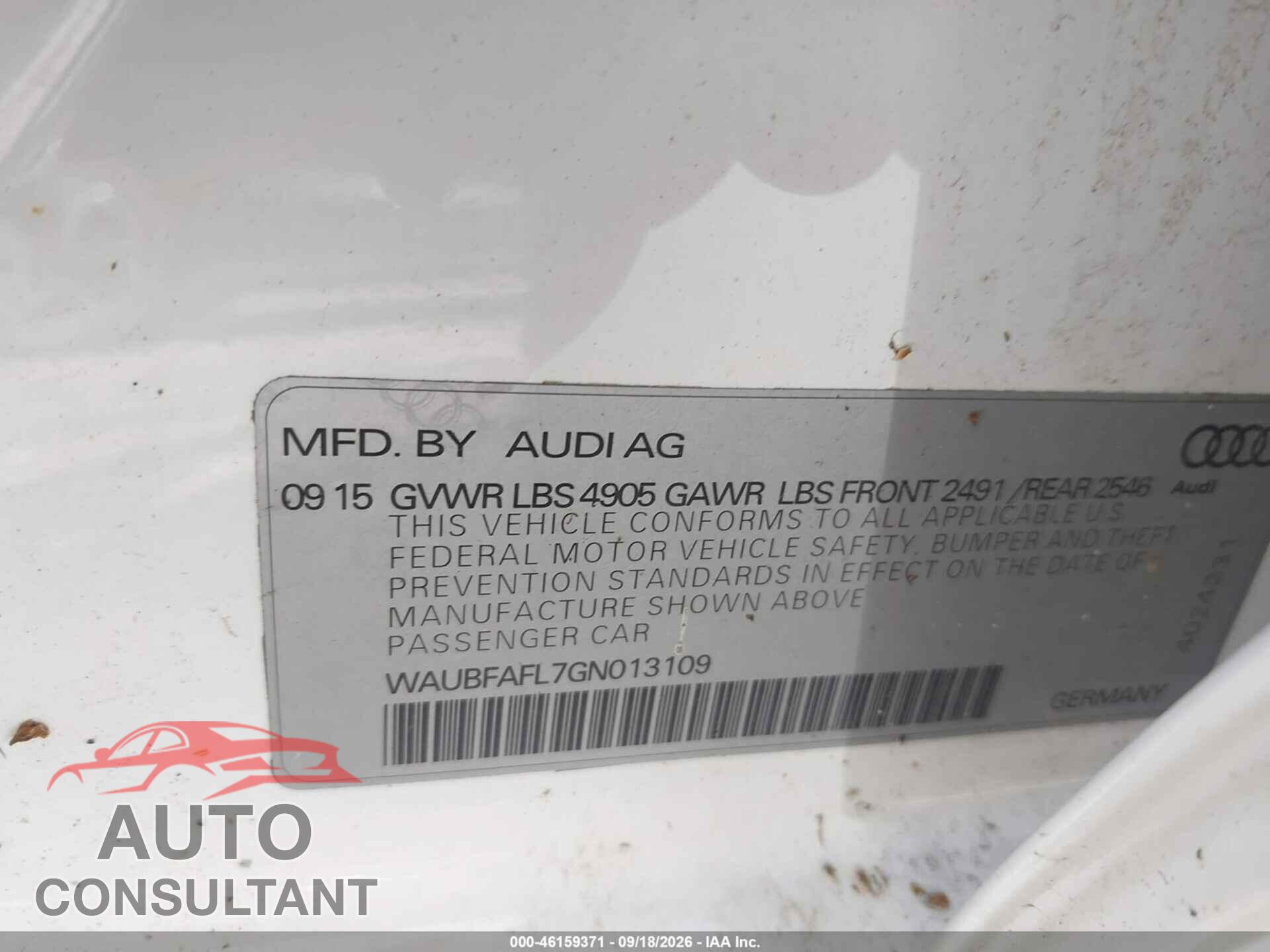 AUDI A4 2016 - WAUBFAFL7GN013109