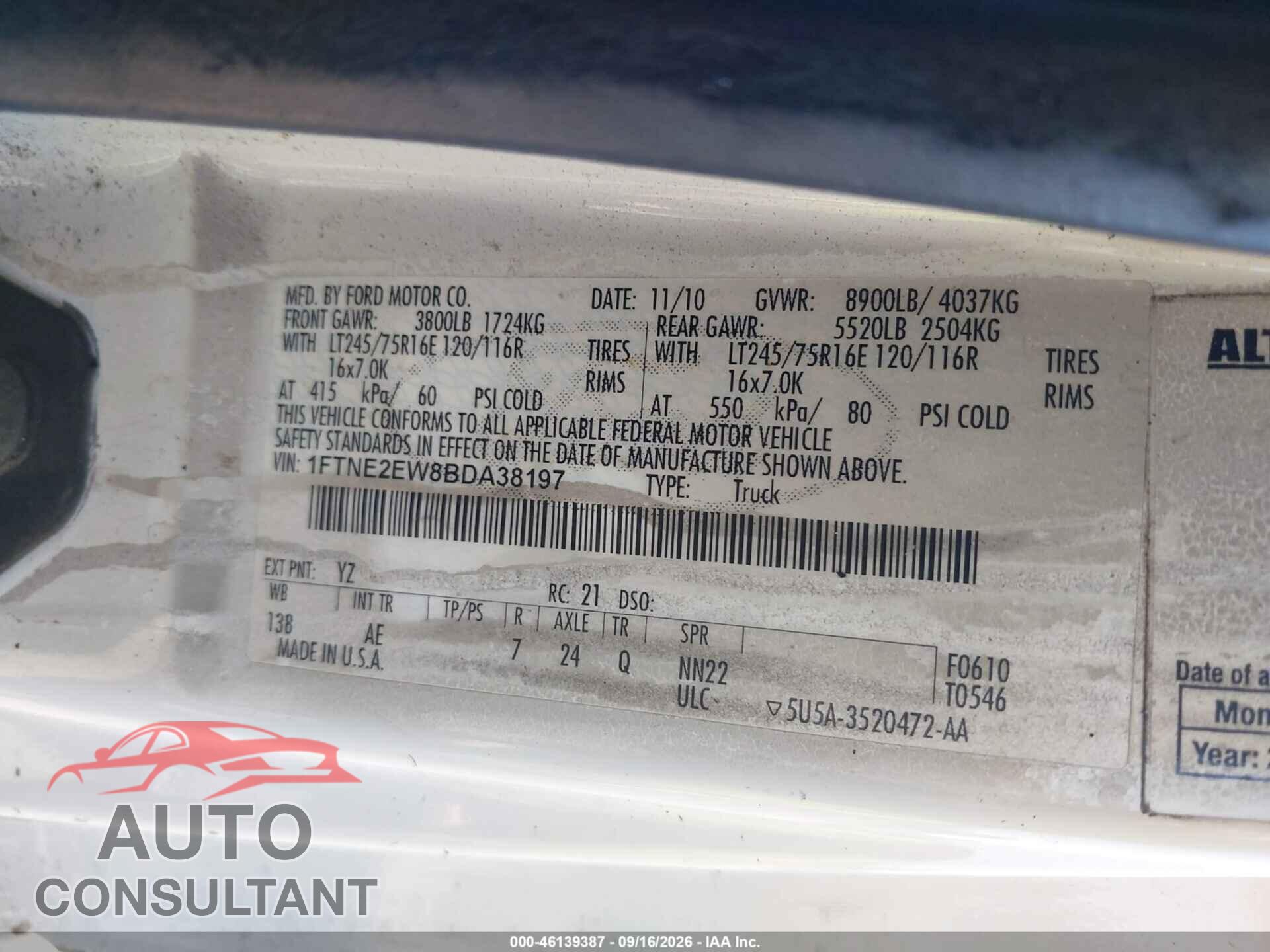 FORD E-250 2011 - 1FTNE2EW8BDA38197