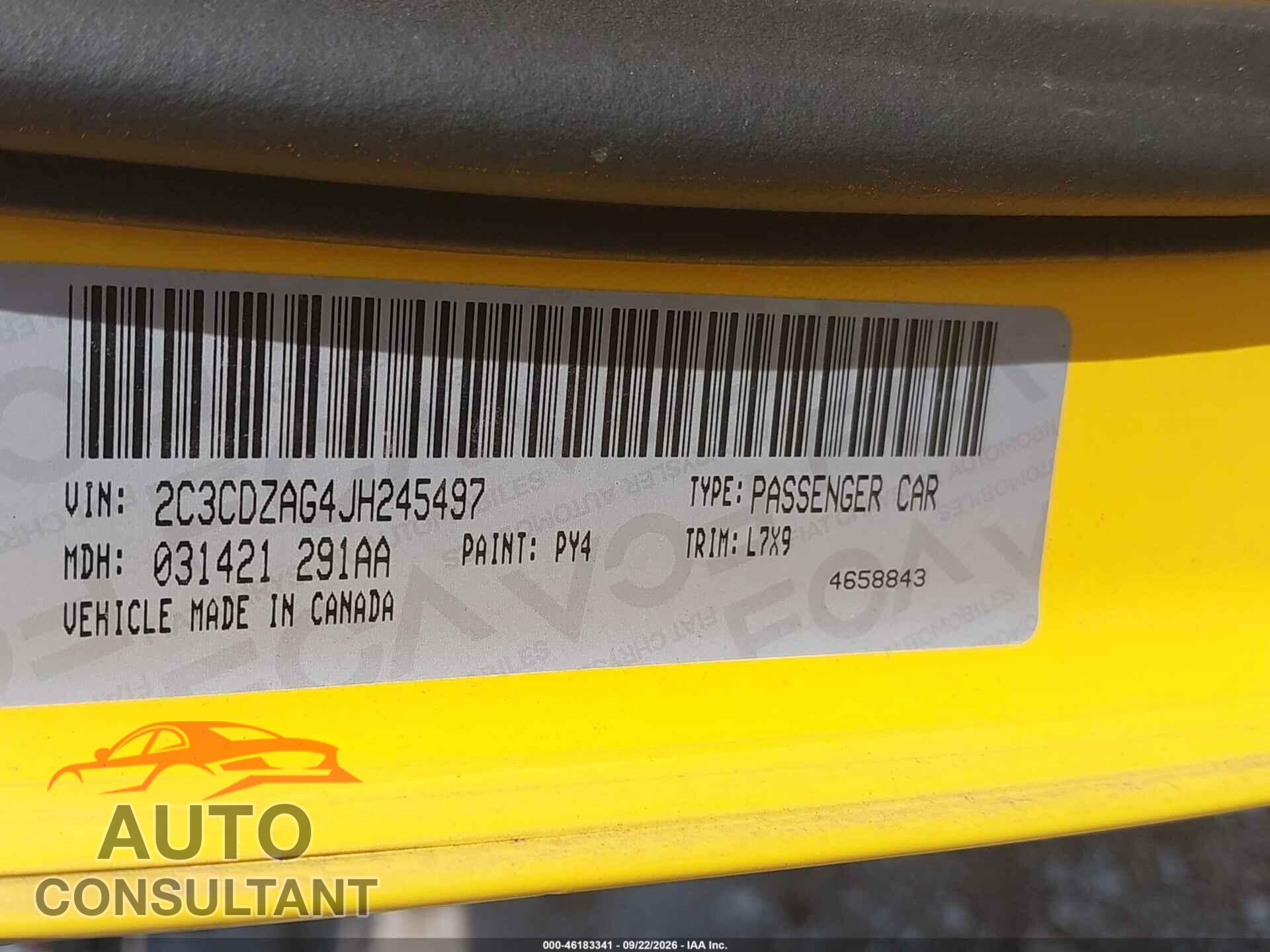 DODGE CHALLENGER 2018 - 2C3CDZAG4JH245497