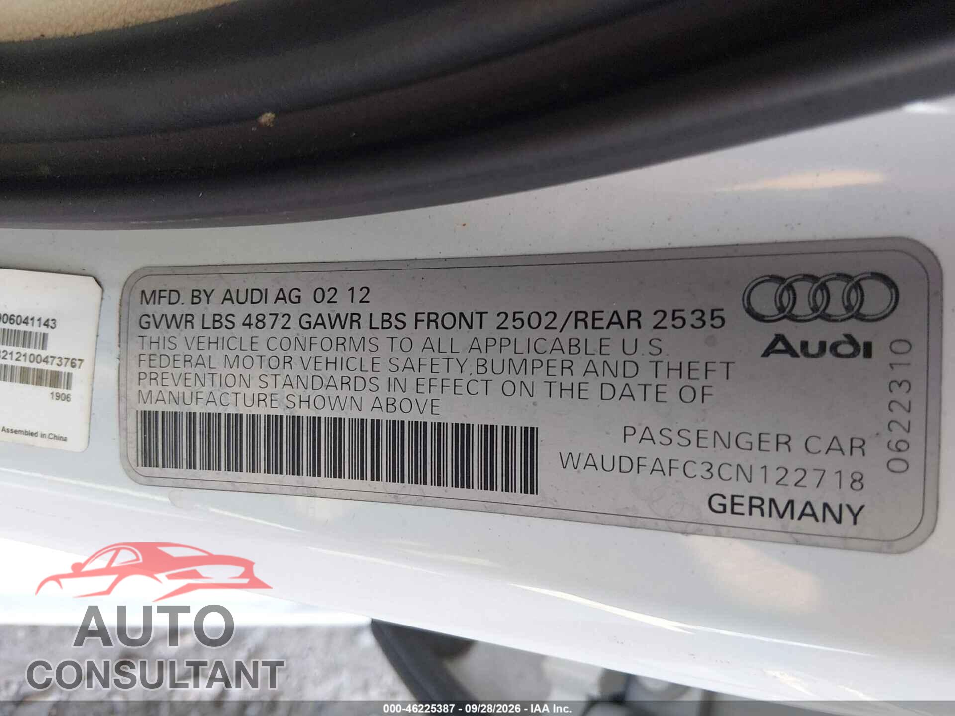AUDI A6 2012 - WAUDFAFC3CN122718