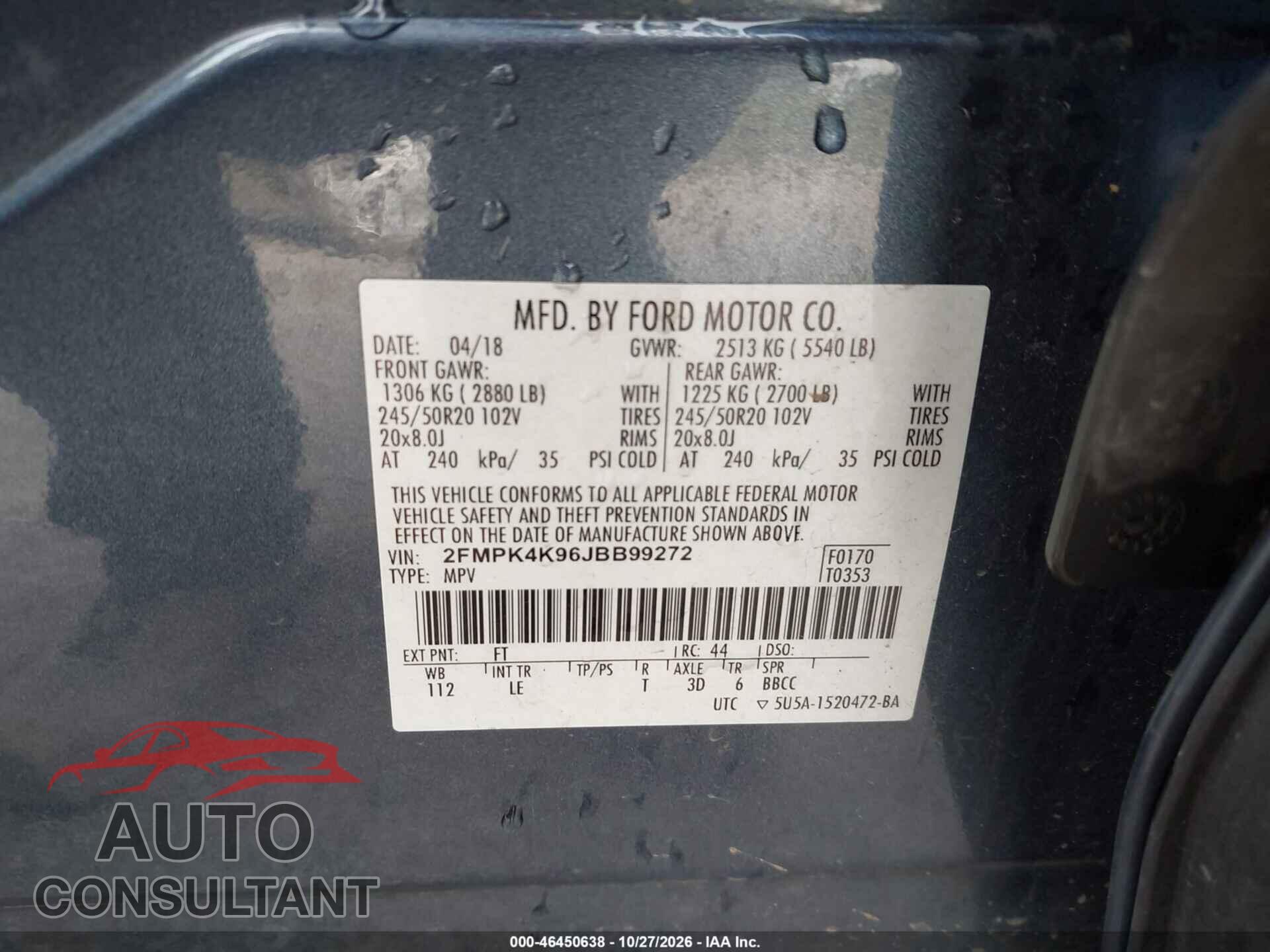 FORD EDGE 2018 - 2FMPK4K96JBB99272