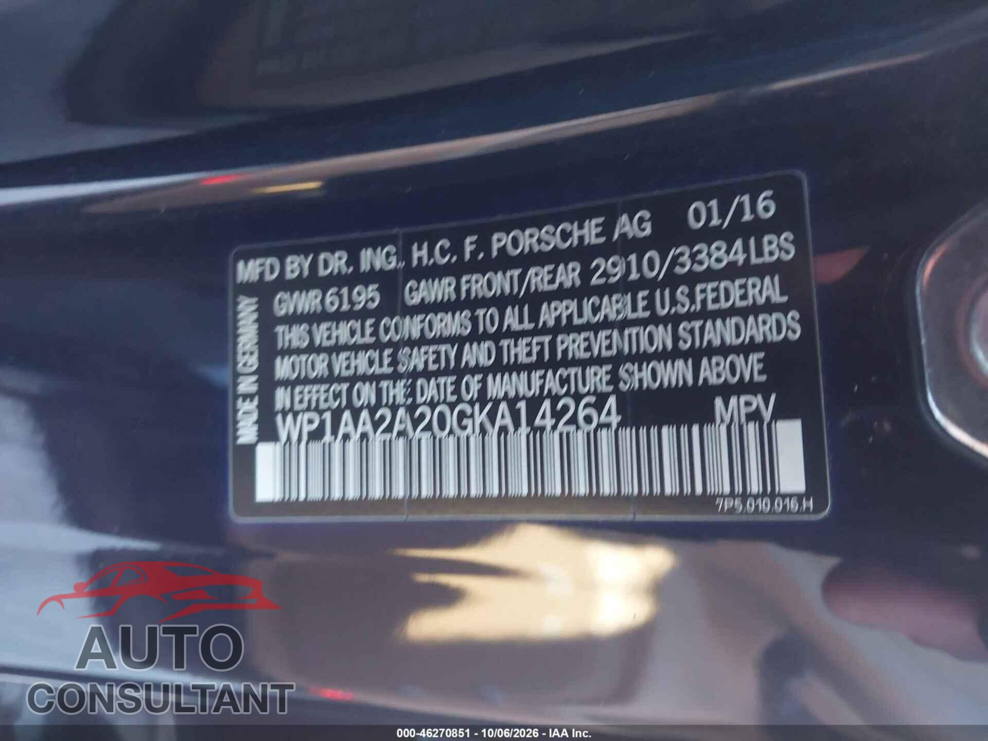 PORSCHE CAYENNE 2016 - WP1AA2A20GKA14264