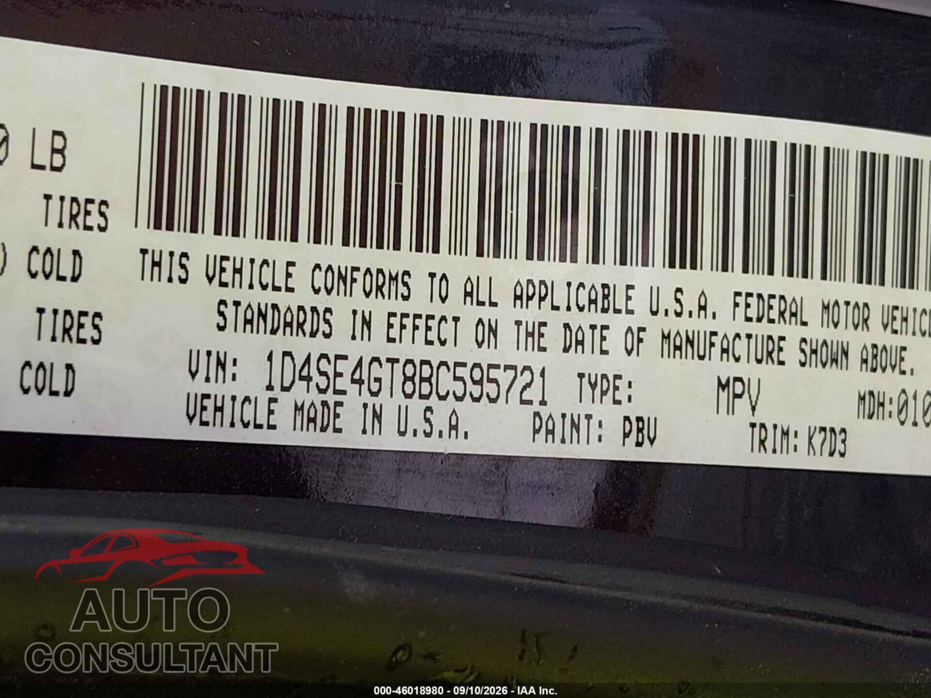 DODGE DURANGO 2011 - 1D4SE4GT8BC595721