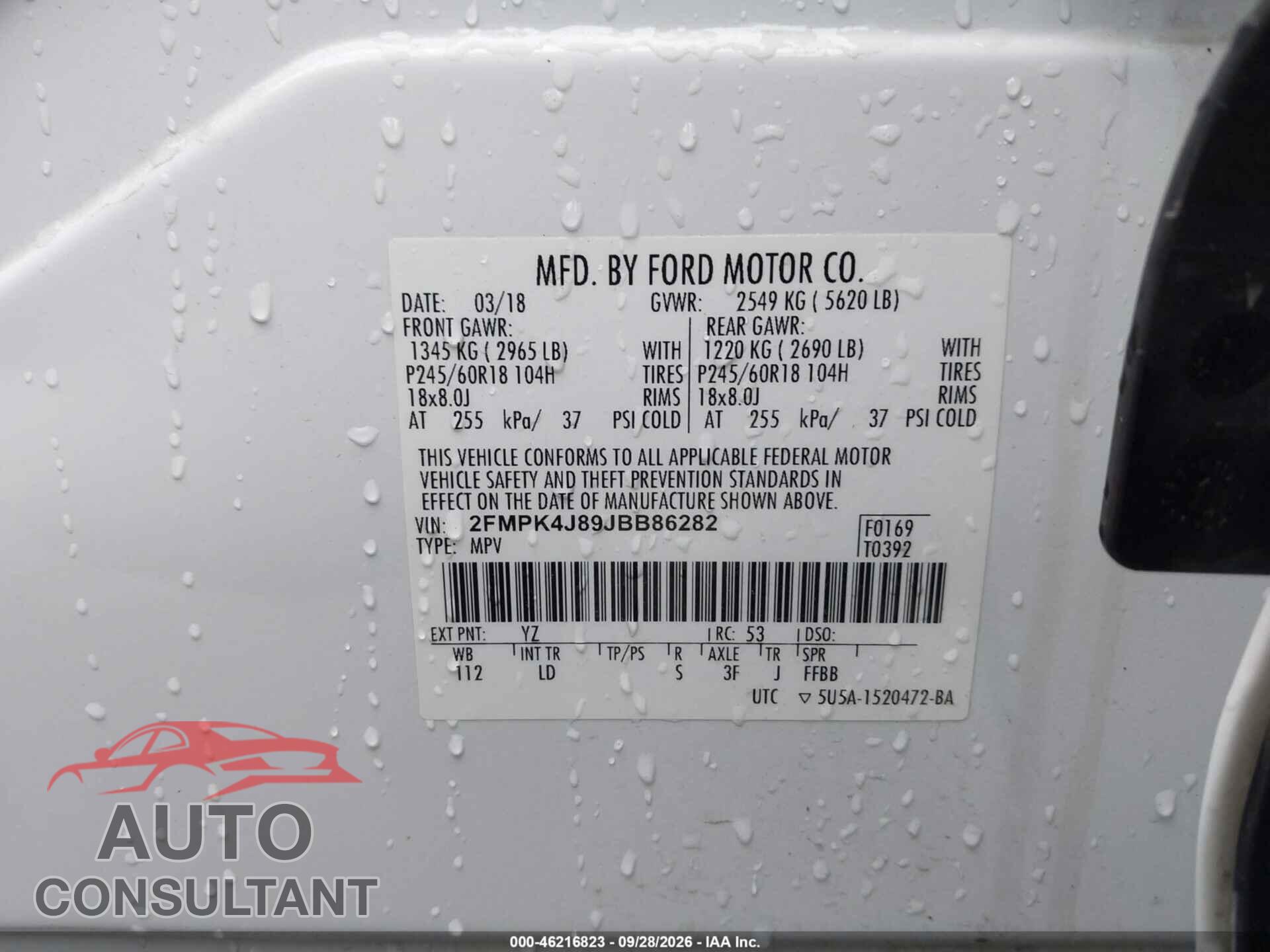 FORD EDGE 2018 - 2FMPK4J89JBB86282