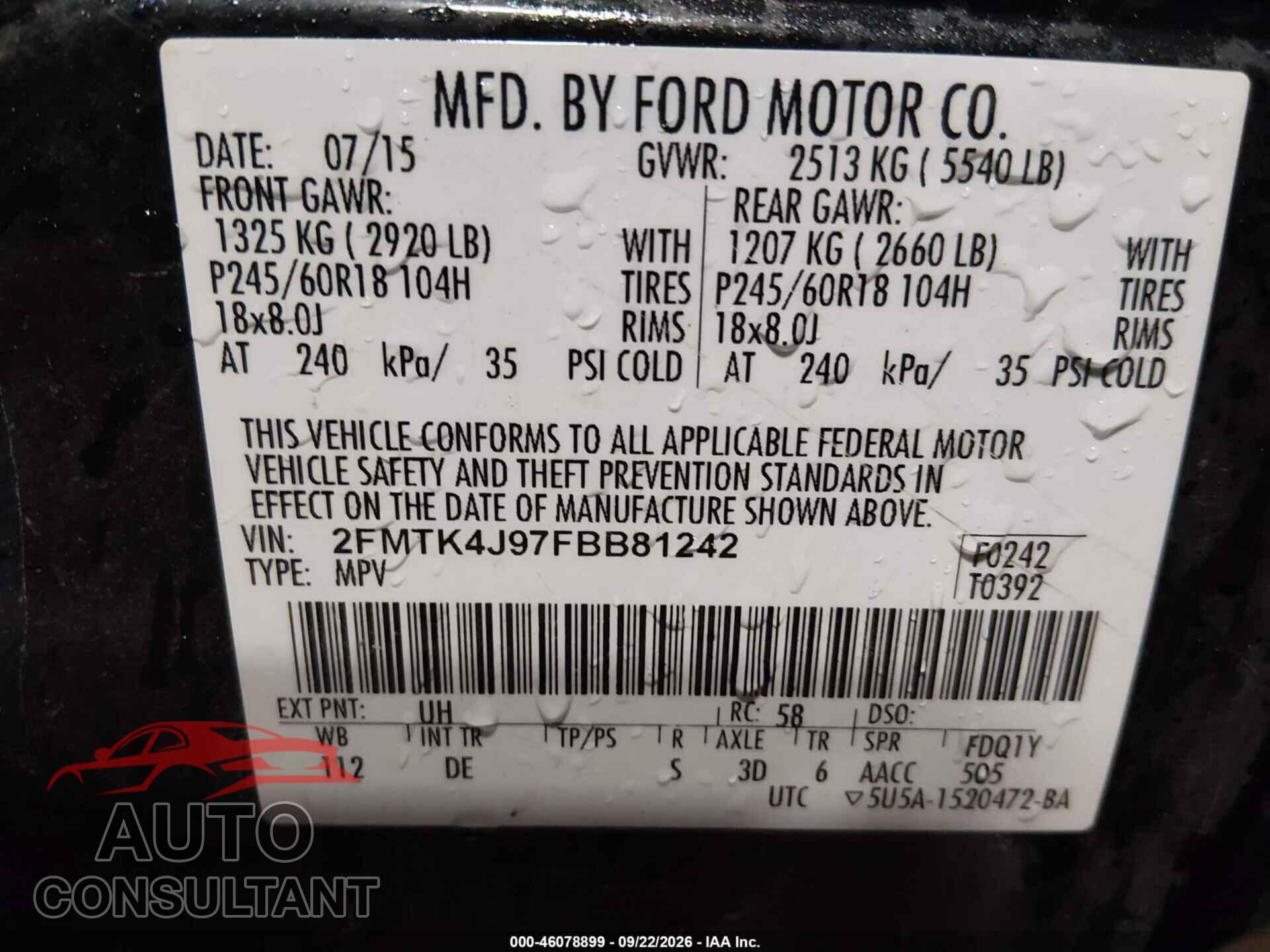 FORD EDGE 2015 - 2FMTK4J97FBB81242