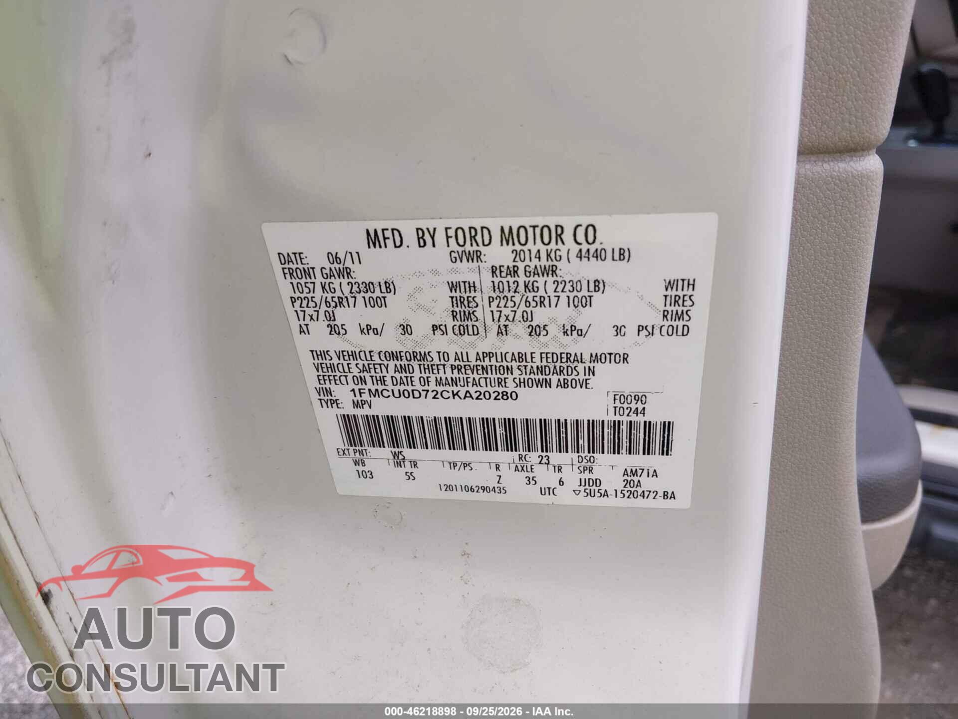 FORD ESCAPE 2012 - 1FMCU0D72CKA20280