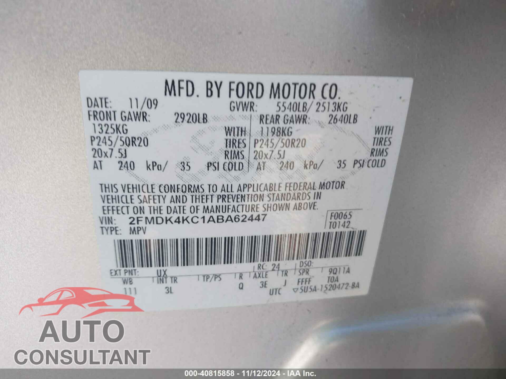 FORD EDGE 2010 - 2FMDK4KC1ABA62447