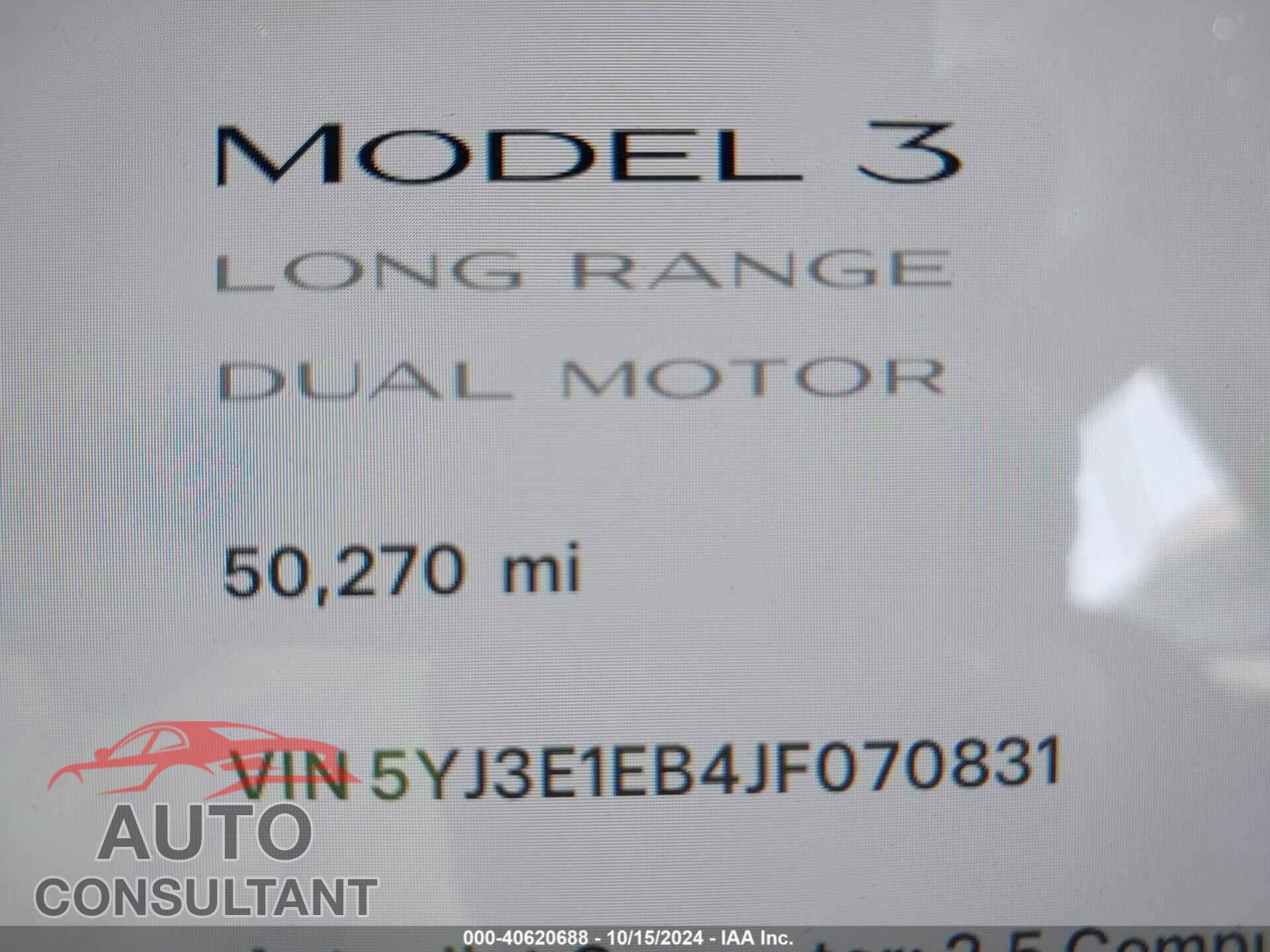 TESLA MODEL 3 2018 - 5YJ3E1EB4JF070831