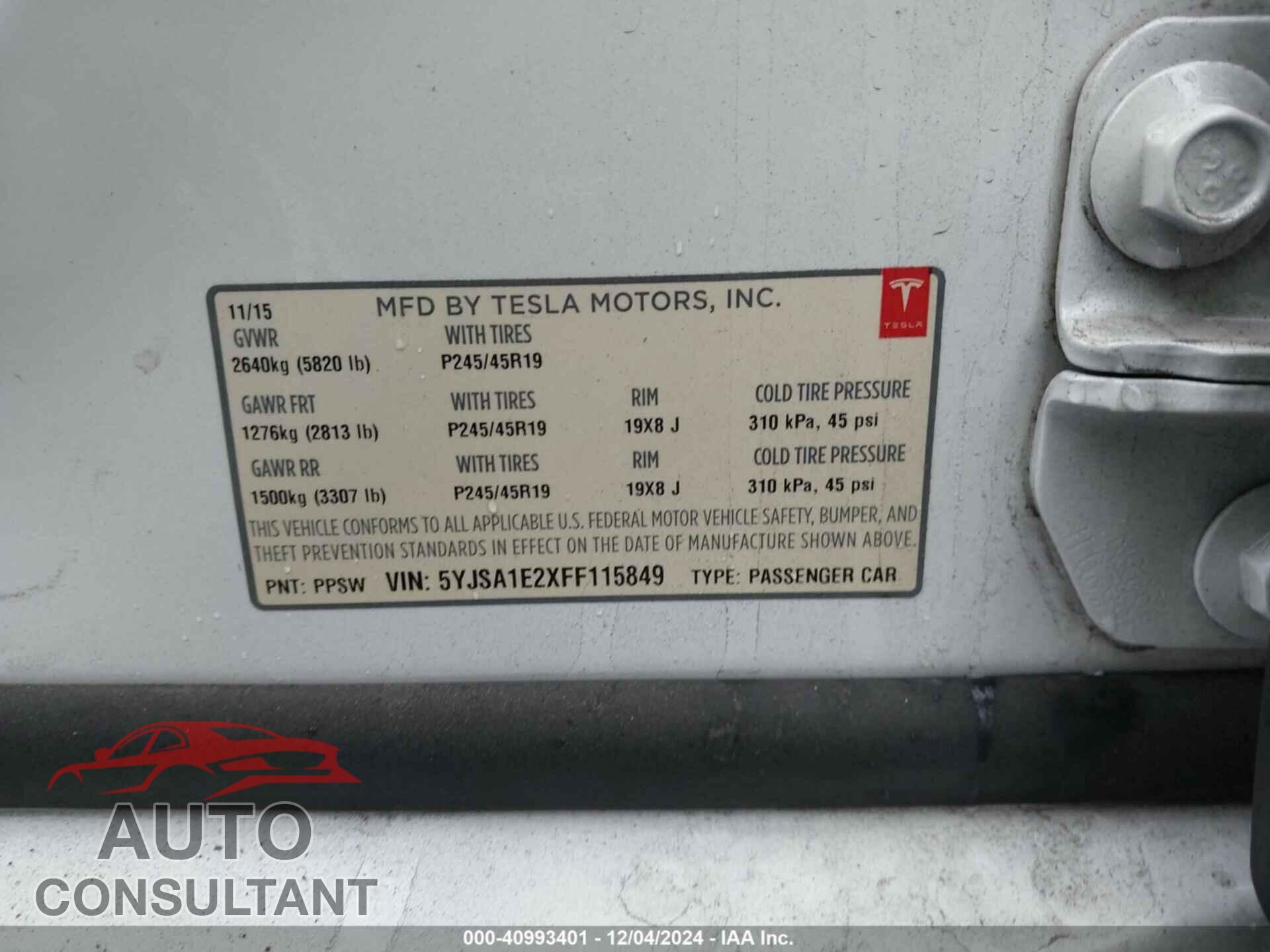 TESLA MODEL S 2015 - 5YJSA1E2XFF115849