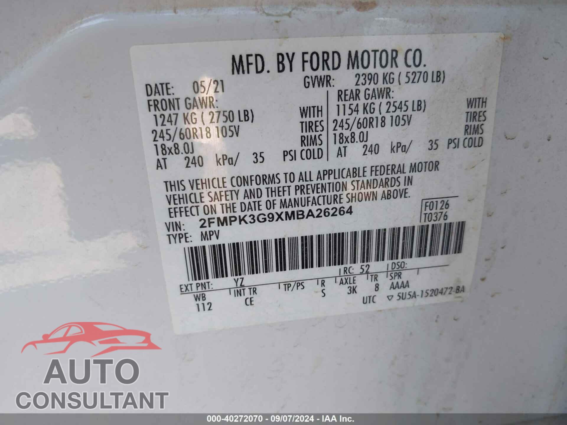 FORD EDGE 2021 - 2FMPK3G9XMBA26264