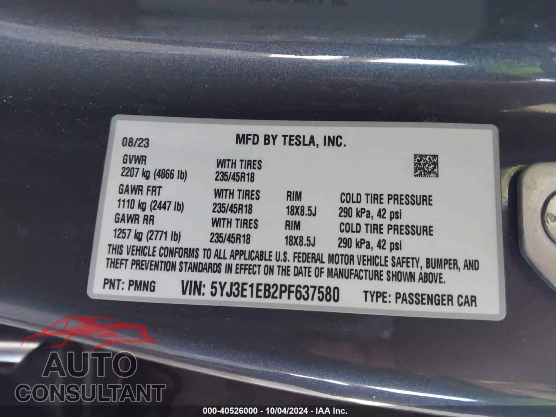 TESLA MODEL 3 2023 - 5YJ3E1EB2PF637580