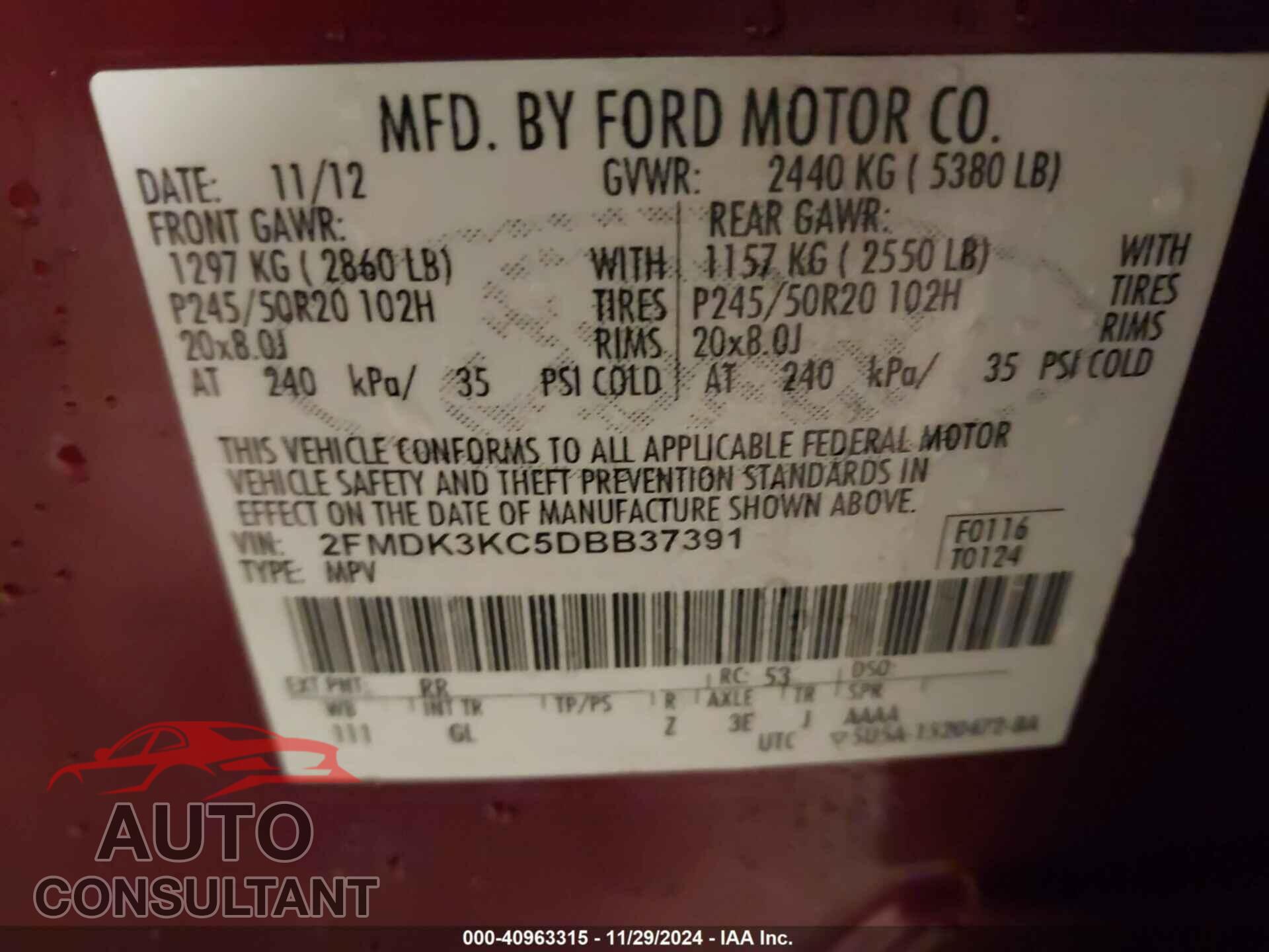 FORD EDGE 2013 - 2FMDK3KC5DBB37391