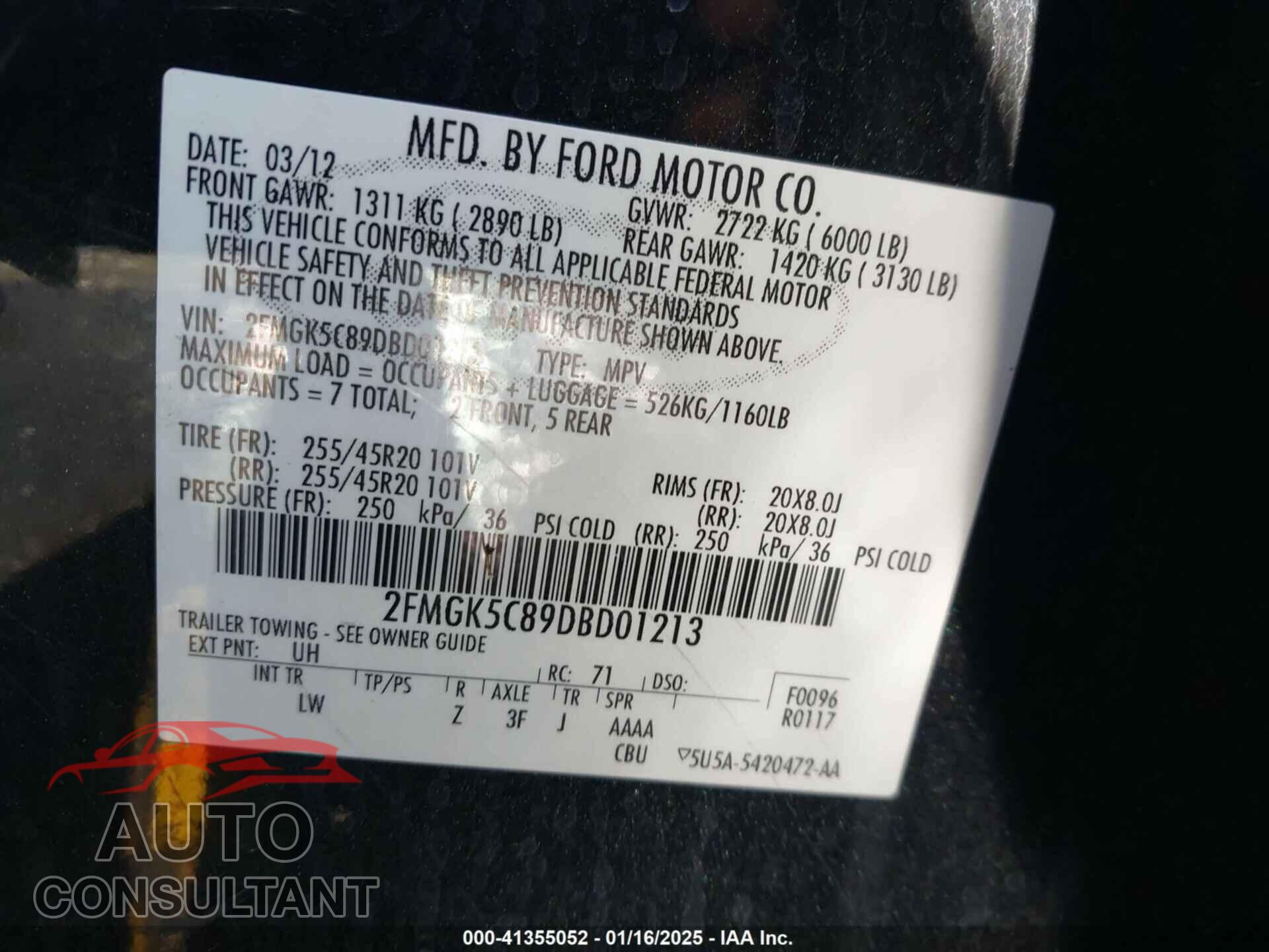 FORD FLEX 2013 - 2FMGK5C89DBD01213