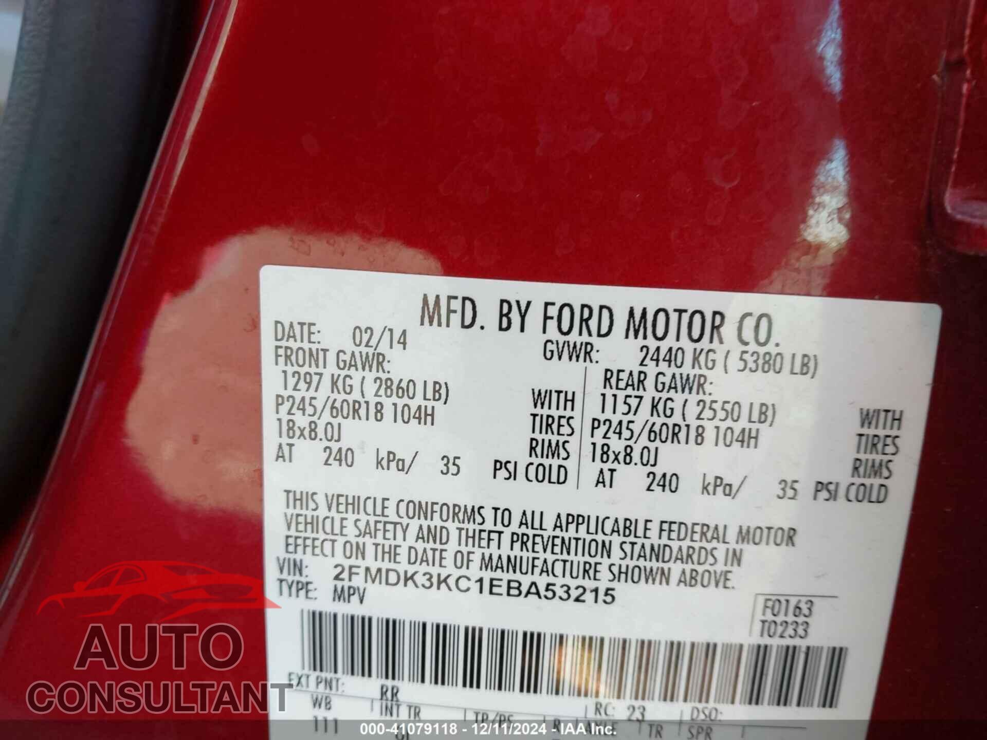 FORD EDGE 2014 - 2FMDK3KC1EBA53215