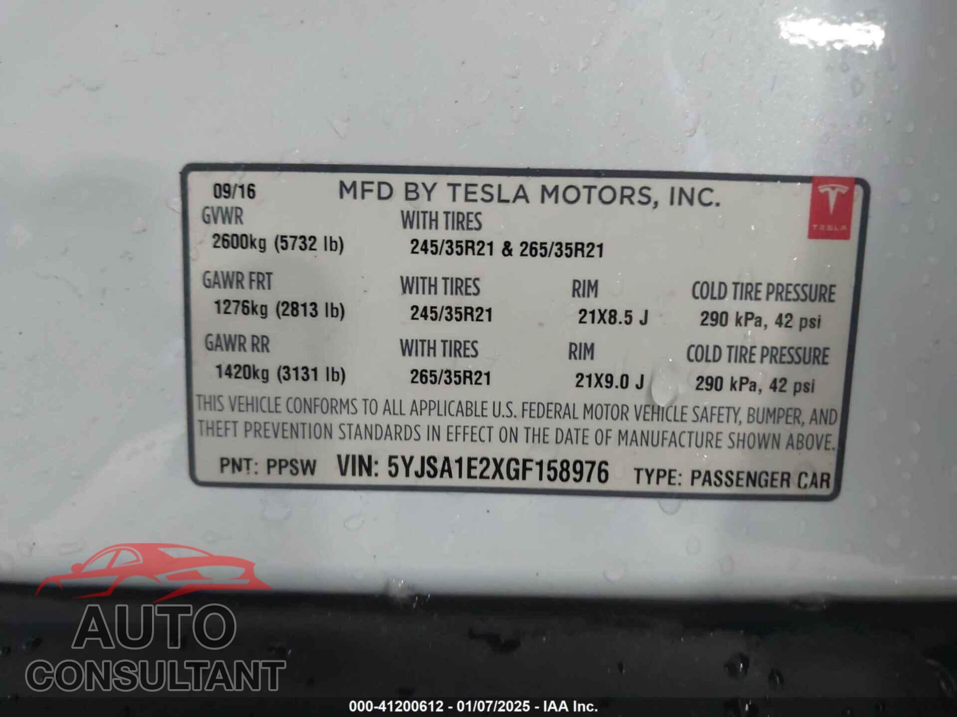 TESLA MODEL S 2016 - 5YJSA1E2XGF158976