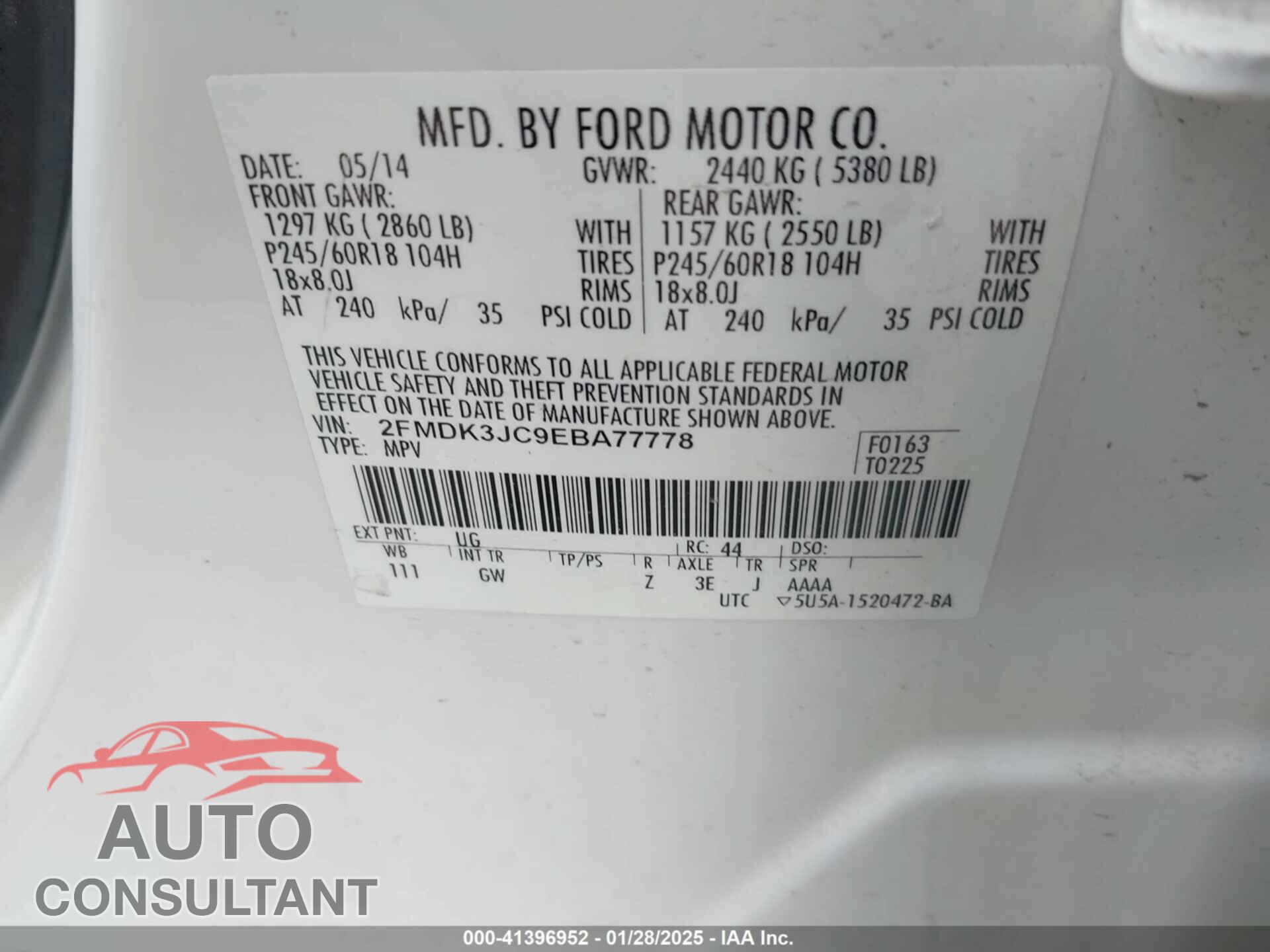FORD EDGE 2014 - 2FMDK3JC9EBA77778