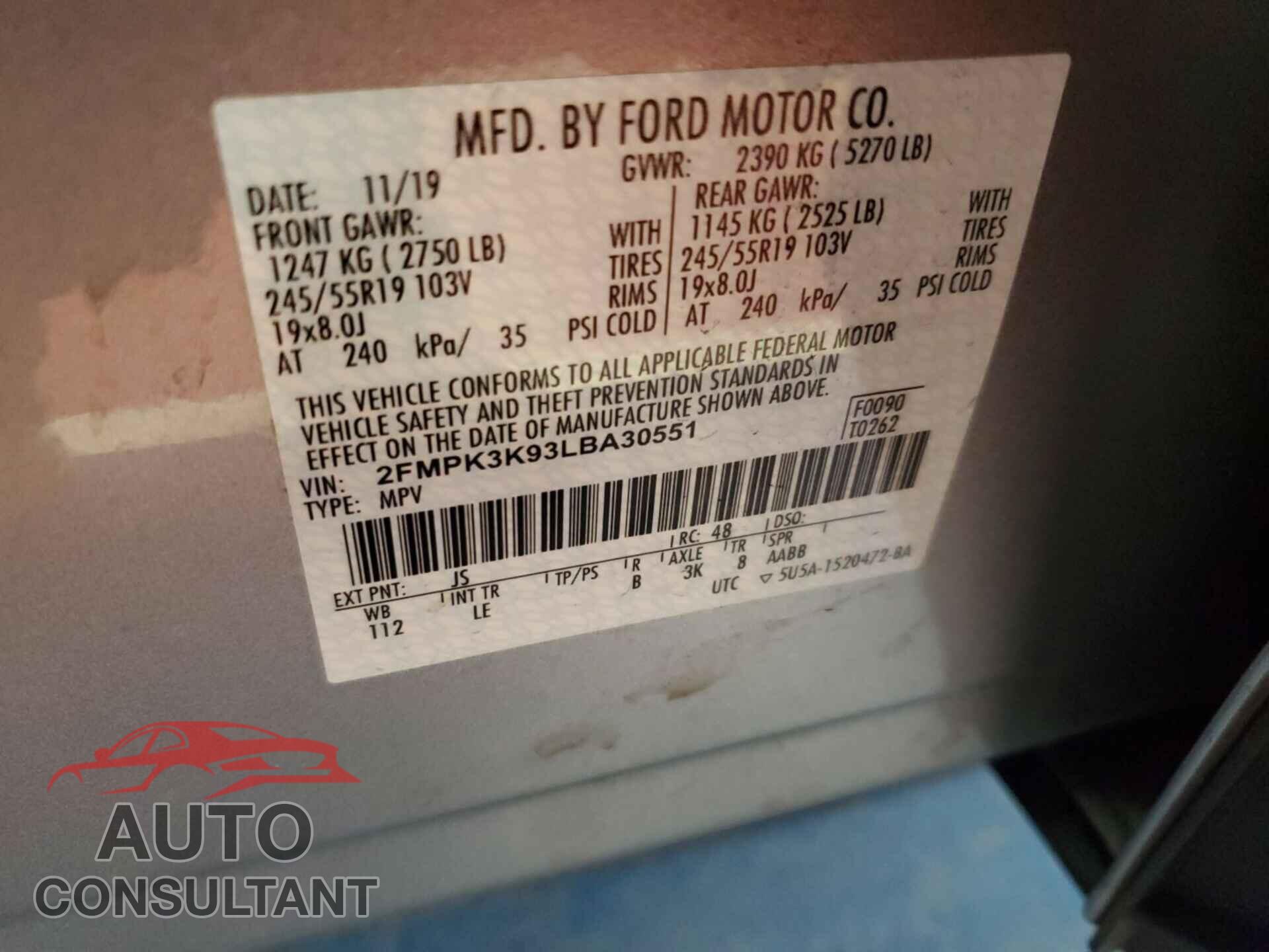 FORD EDGE 2020 - 2FMPK3K93LBA30551